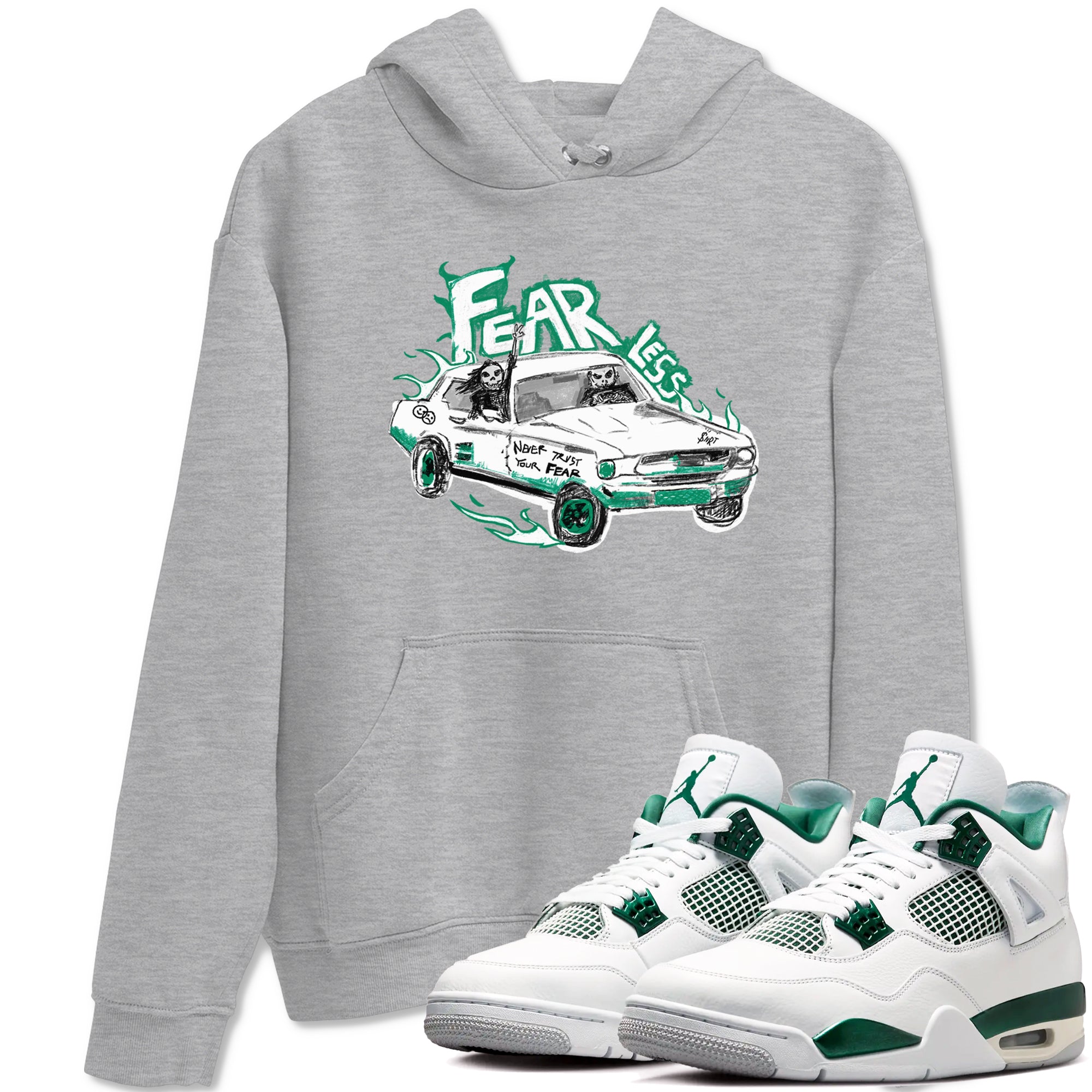 4s Oxidized Green shirts to match jordans Fearless Car sneaker match tees Air Jordan 4 Oxidized Green Drip Gear Zone streetwear brand Heather Grey 1 unisex cotton tee