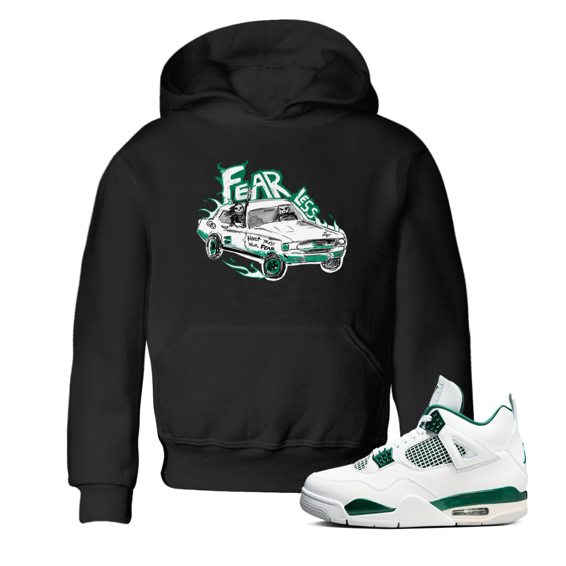 4s Oxidized Green shirts to match jordans Fearless Car sneaker match tees Air Jordan 4 Oxidized Green Drip Gear Zone streetwear brand Baby and Youth Black 1 cotton tee