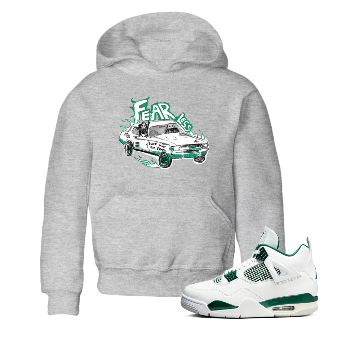4s Oxidized Green shirts to match jordans Fearless Car sneaker match tees Air Jordan 4 Oxidized Green Drip Gear Zone streetwear brand Baby and Youth Heather Grey 1 cotton tee