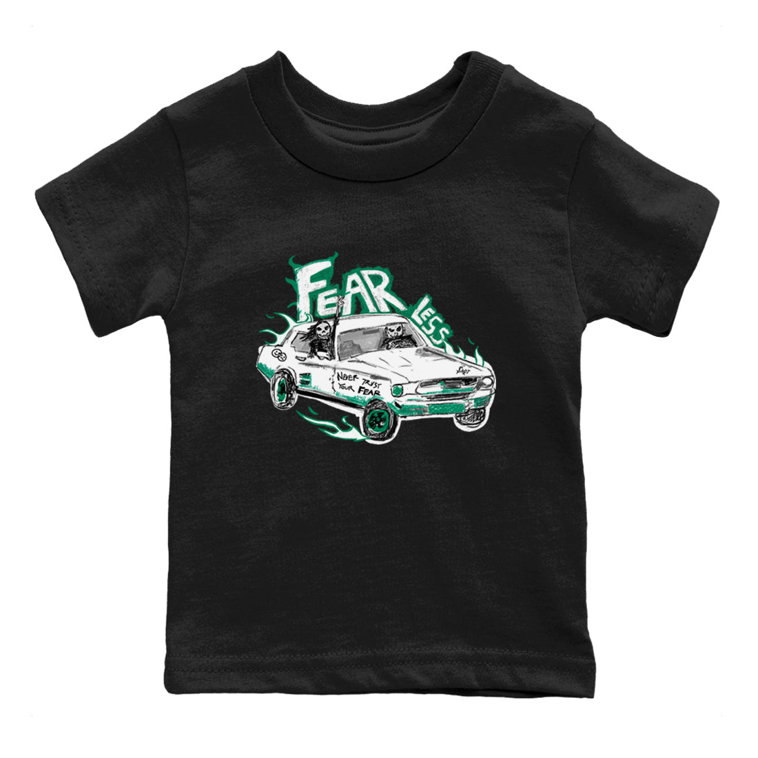 4s Oxidized Green shirts to match jordans Fearless Car sneaker match tees Air Jordan 4 Oxidized Green Drip Gear Zone streetwear brand Baby and Youth Black 2 cotton tee