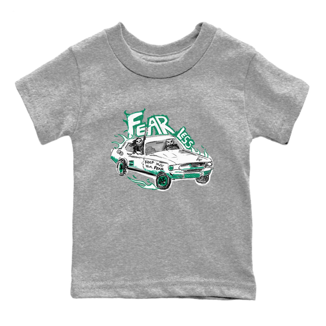 4s Oxidized Green shirts to match jordans Fearless Car sneaker match tees Air Jordan 4 Oxidized Green Drip Gear Zone streetwear brand Baby and Youth Heather Grey 2 cotton tee