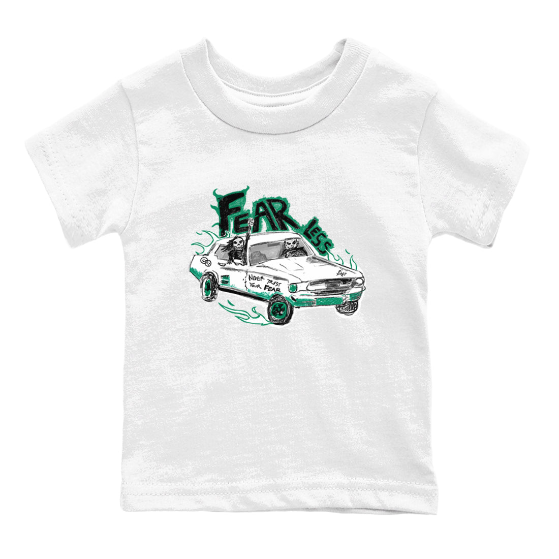 4s Oxidized Green shirts to match jordans Fearless Car sneaker match tees Air Jordan 4 Oxidized Green Drip Gear Zone streetwear brand Baby and Youth White 2 cotton tee