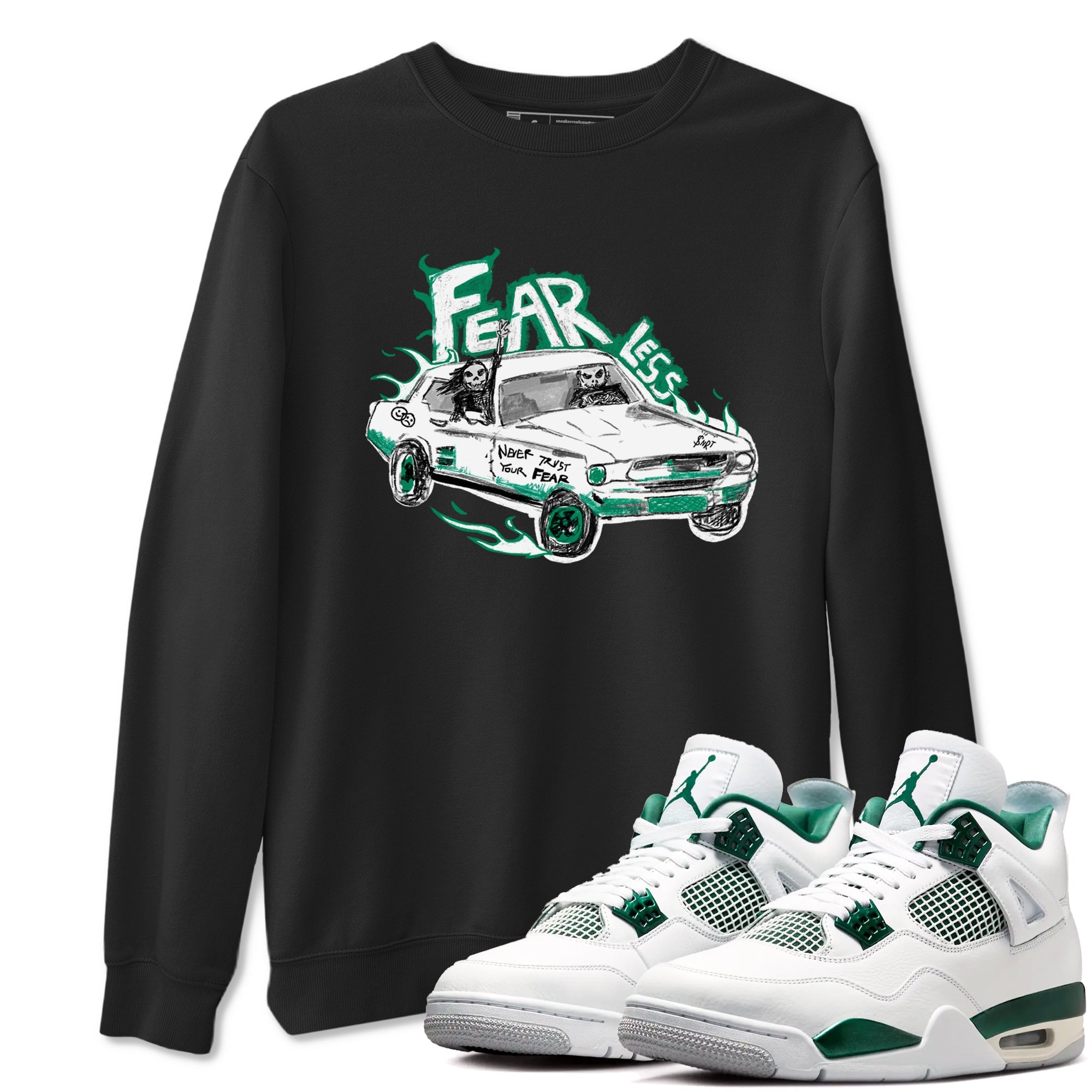 4s Oxidized Green shirts to match jordans Fearless Car sneaker match tees Air Jordan 4 Oxidized Green Drip Gear Zone streetwear brand Black 1 unisex cotton tee