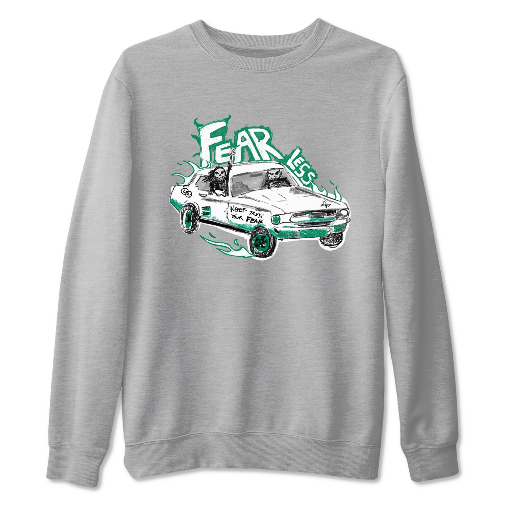 4s Oxidized Green shirts to match jordans Fearless Car sneaker match tees Air Jordan 4 Oxidized Green Drip Gear Zone streetwear brand Heather Grey 2 unisex cotton tee