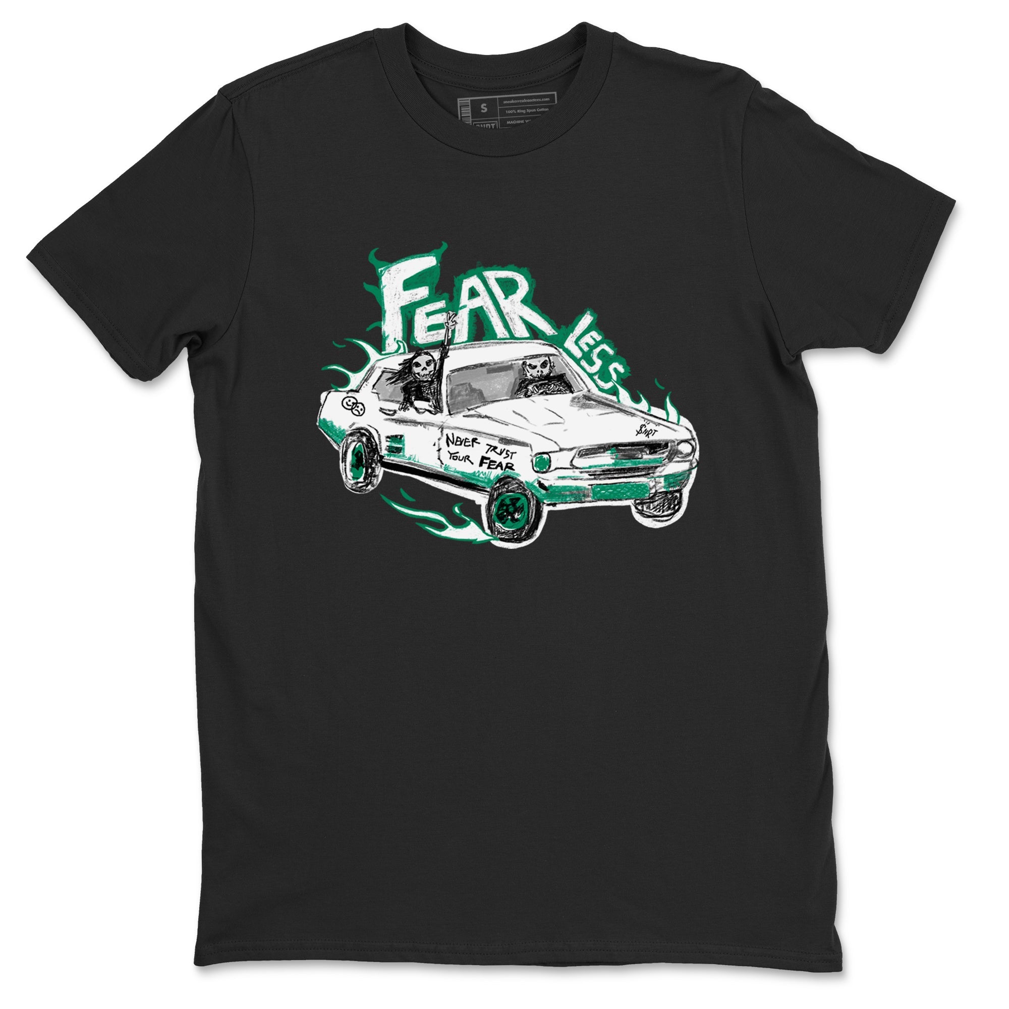 4s Oxidized Green shirts to match jordans Fearless Car sneaker match tees Air Jordan 4 Oxidized Green Drip Gear Zone streetwear brand Black 2 unisex cotton tee