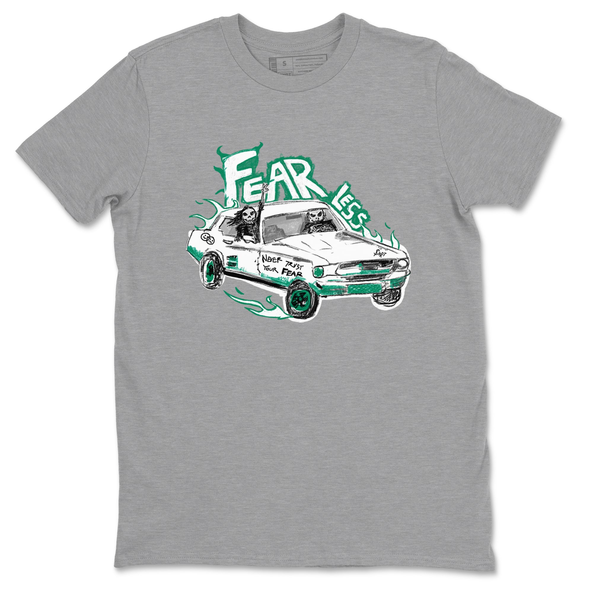 4s Oxidized Green shirts to match jordans Fearless Car sneaker match tees Air Jordan 4 Oxidized Green Drip Gear Zone streetwear brand Heather Grey 2 unisex cotton tee