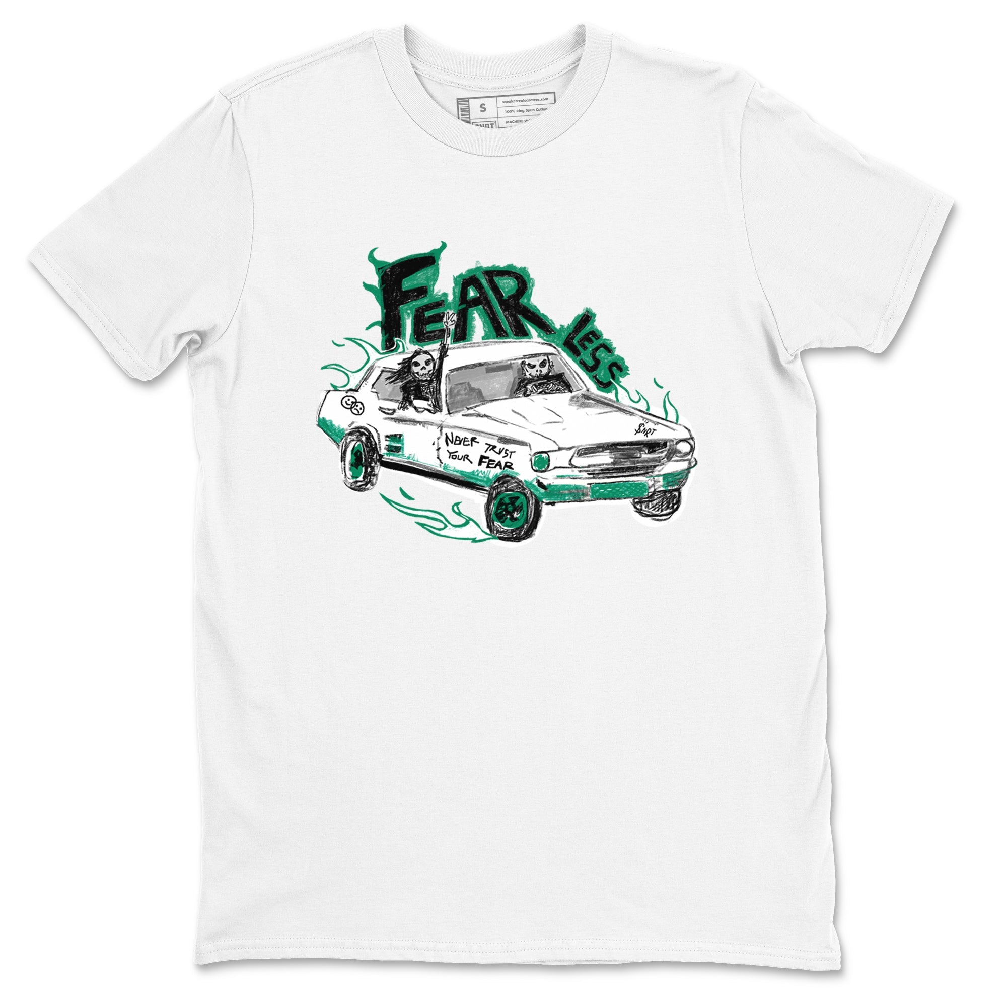4s Oxidized Green shirts to match jordans Fearless Car sneaker match tees Air Jordan 4 Oxidized Green Drip Gear Zone streetwear brand White 2 unisex cotton tee