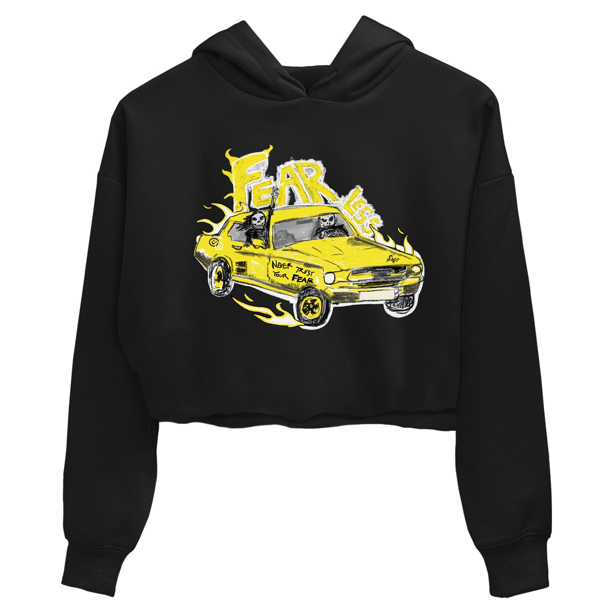 AJ4 Vivid Sulfur shirt to match jordans Fearless Car sneaker tees Air Jordan 4 Vivid Sulfur Drip Gear Zone Black 2 crop length shirt
