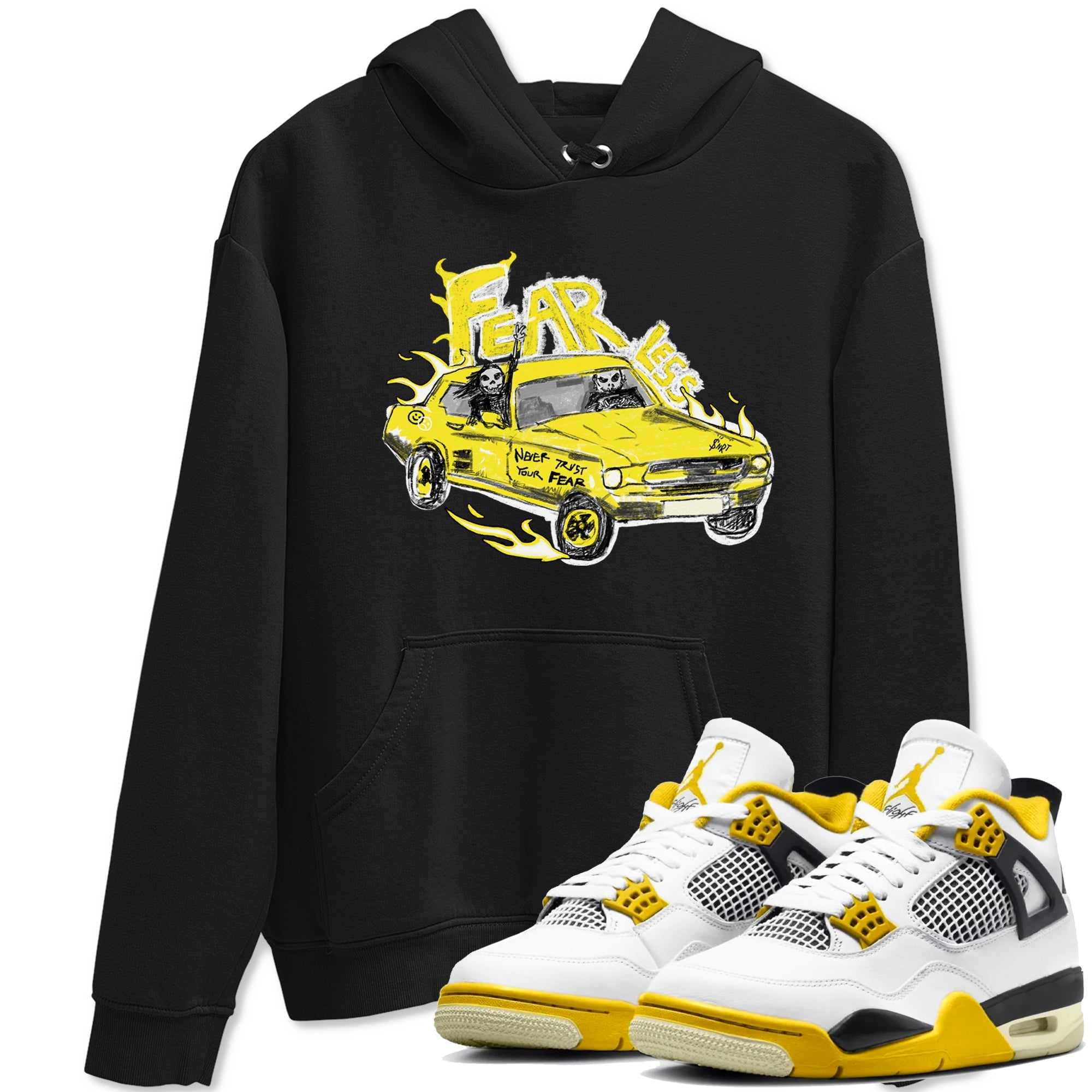 AJ4 Vivid Sulfur shirt to match jordans Fearless Car sneaker tees Air Jordan 4 Vivid Sulfur Drip Gear Zone unisex cotton Black 1 crew neck shirt