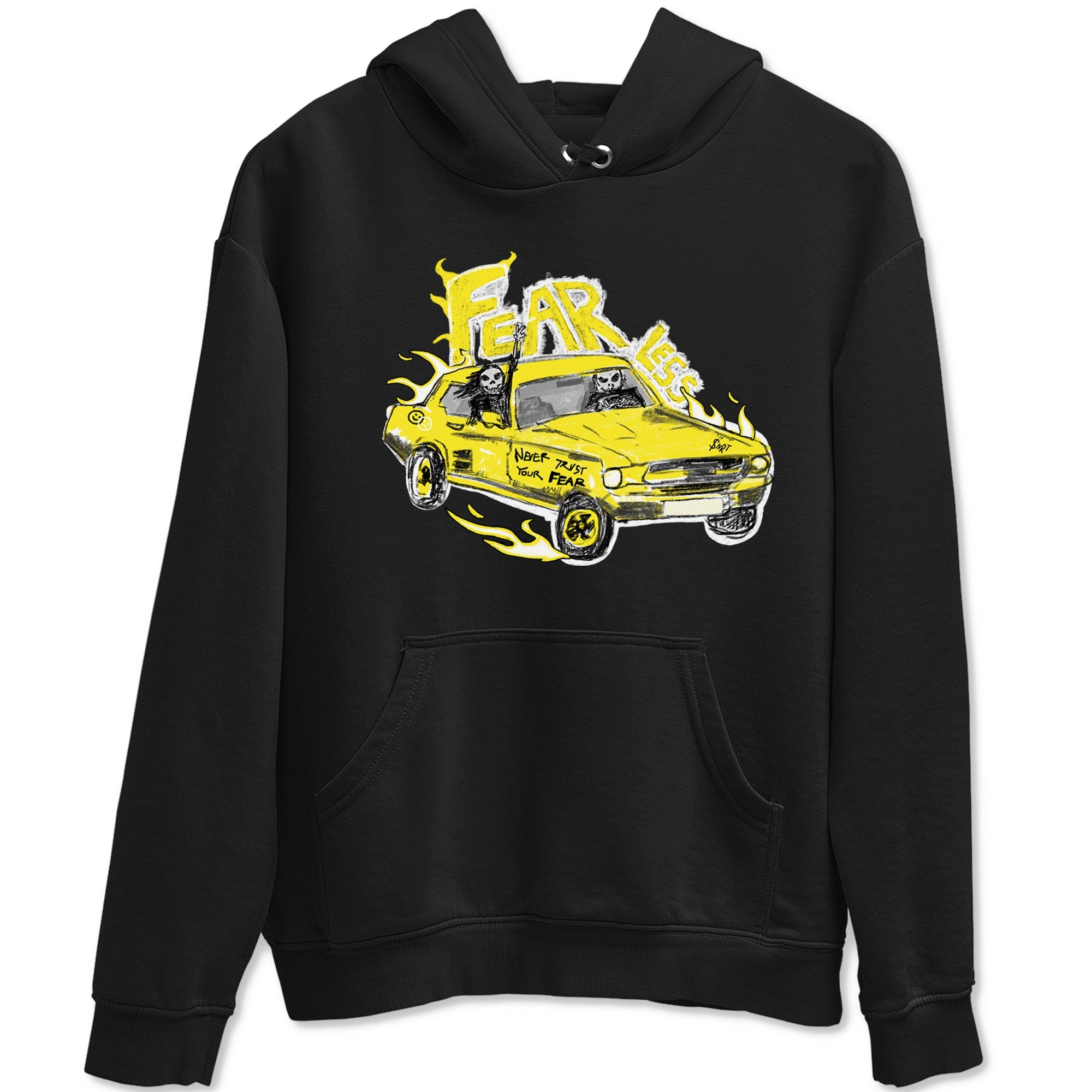 AJ4 Vivid Sulfur shirt to match jordans Fearless Car sneaker tees Air Jordan 4 Vivid Sulfur Drip Gear Zone unisex cotton Black 2 crew neck shirt