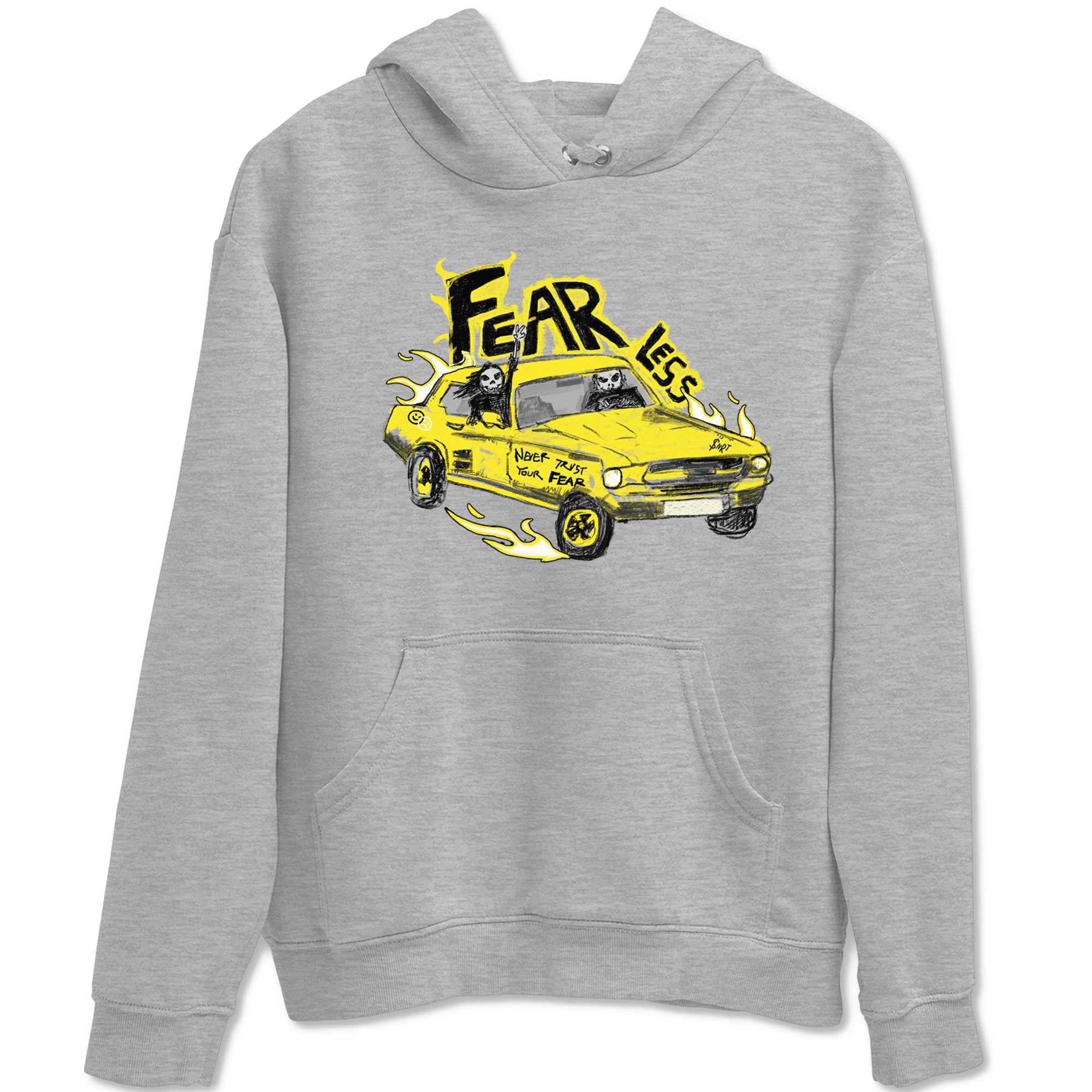 AJ4 Vivid Sulfur shirt to match jordans Fearless Car sneaker tees Air Jordan 4 Vivid Sulfur Drip Gear Zone unisex cotton Heather Grey 2 crew neck shirt