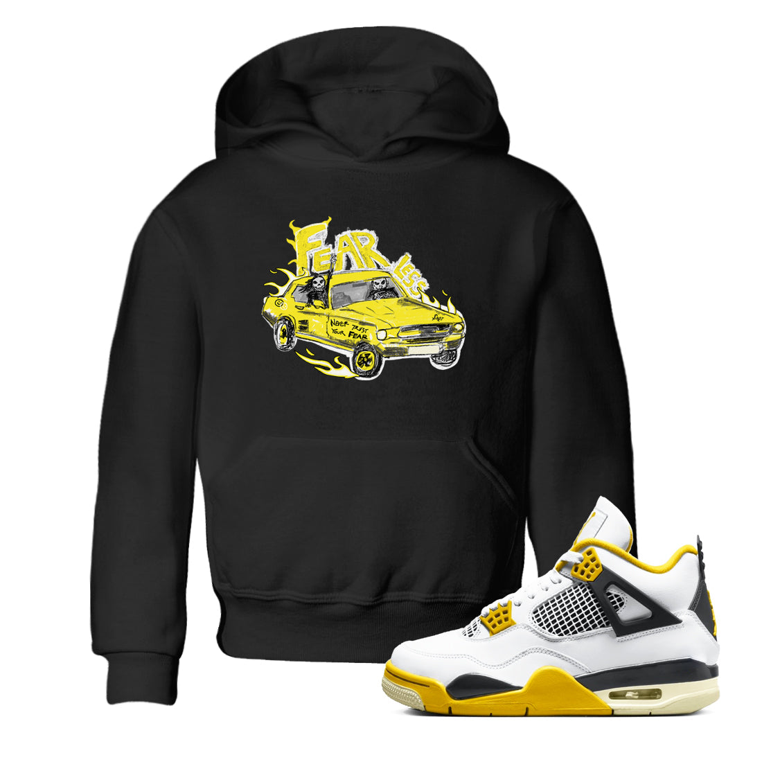 AJ4 Vivid Sulfur shirt to match jordans Fearless Car sneaker tees Air Jordan 4 Vivid Sulfur Drip Gear Zone baby toddler Black 1 cotton Shirt