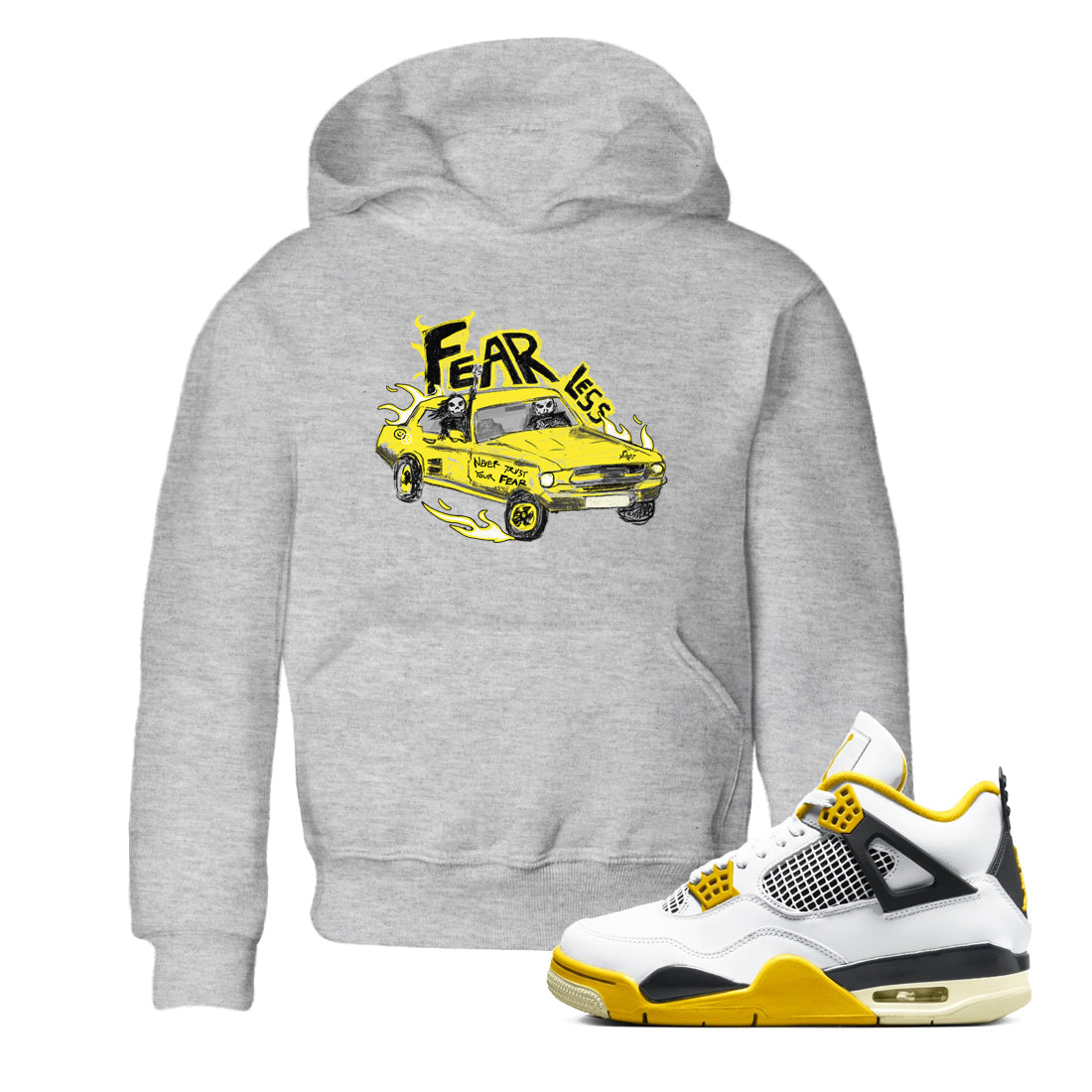 AJ4 Vivid Sulfur shirt to match jordans Fearless Car sneaker tees Air Jordan 4 Vivid Sulfur Drip Gear Zone baby toddler Heather Grey 1 cotton Shirt