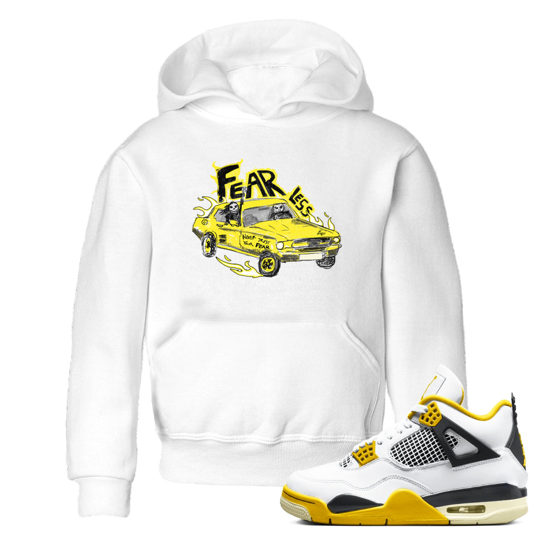 AJ4 Vivid Sulfur shirt to match jordans Fearless Car sneaker tees Air Jordan 4 Vivid Sulfur Drip Gear Zone baby toddler White 1 cotton Shirt