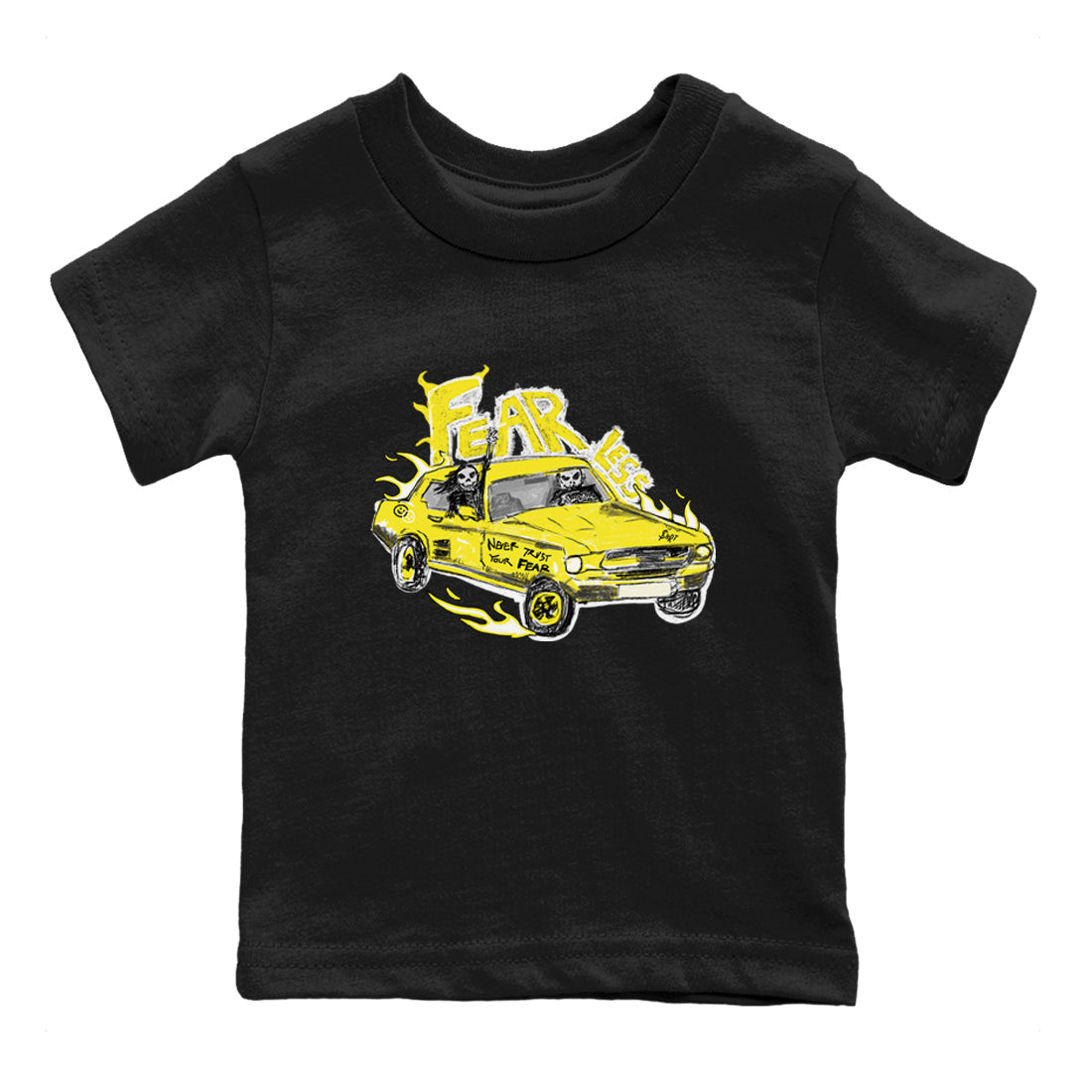 AJ4 Vivid Sulfur shirt to match jordans Fearless Car sneaker tees Air Jordan 4 Vivid Sulfur Drip Gear Zone baby toddler Black 2 cotton Shirt
