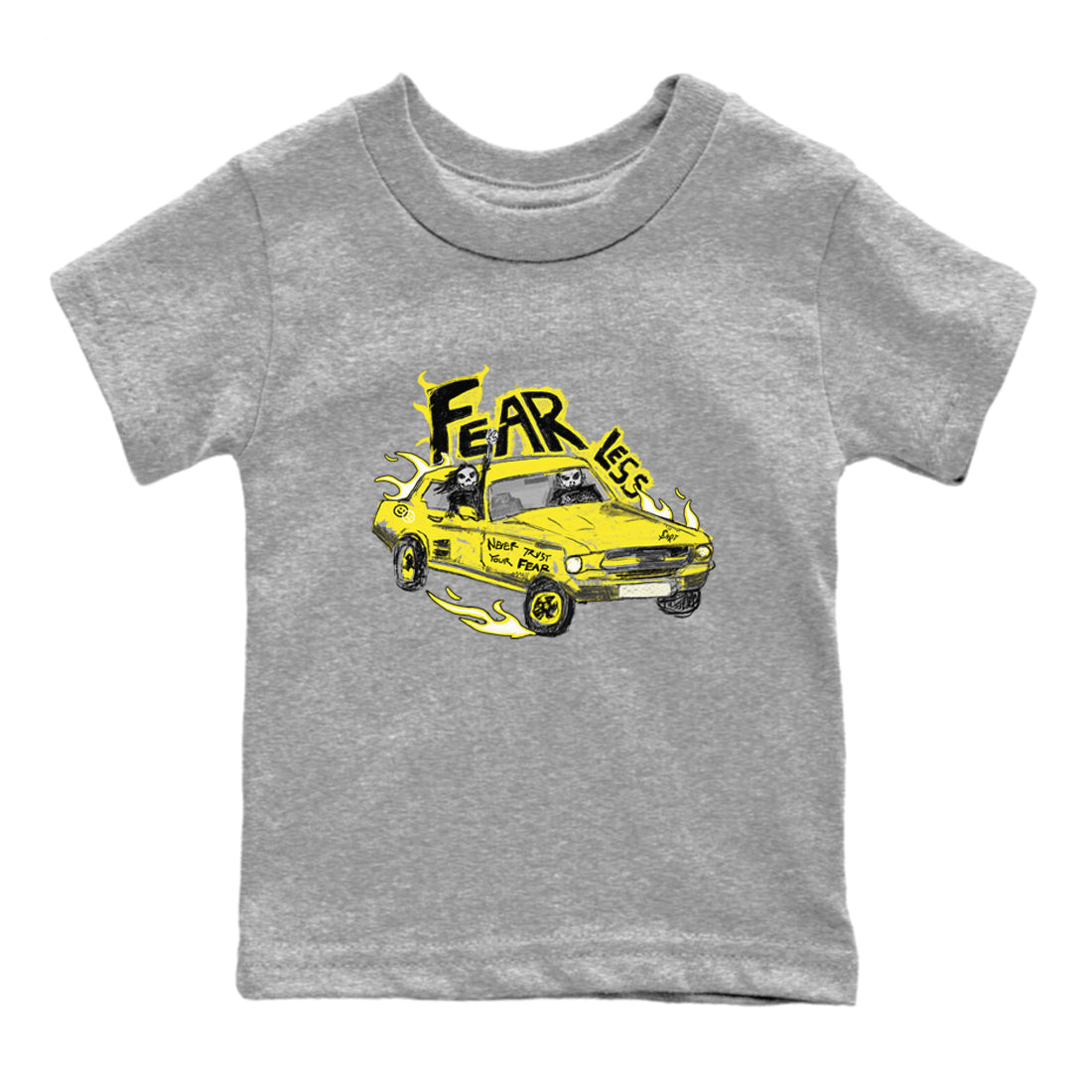 AJ4 Vivid Sulfur shirt to match jordans Fearless Car sneaker tees Air Jordan 4 Vivid Sulfur Drip Gear Zone baby toddler Heather Grey 2 cotton Shirt