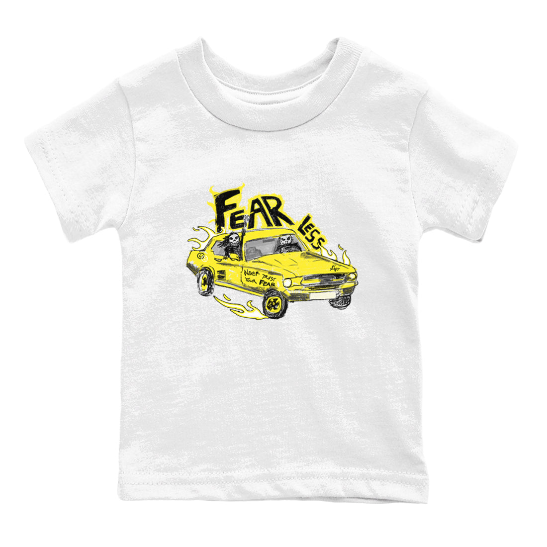 AJ4 Vivid Sulfur shirt to match jordans Fearless Car sneaker tees Air Jordan 4 Vivid Sulfur Drip Gear Zone baby toddler White 2 cotton Shirt