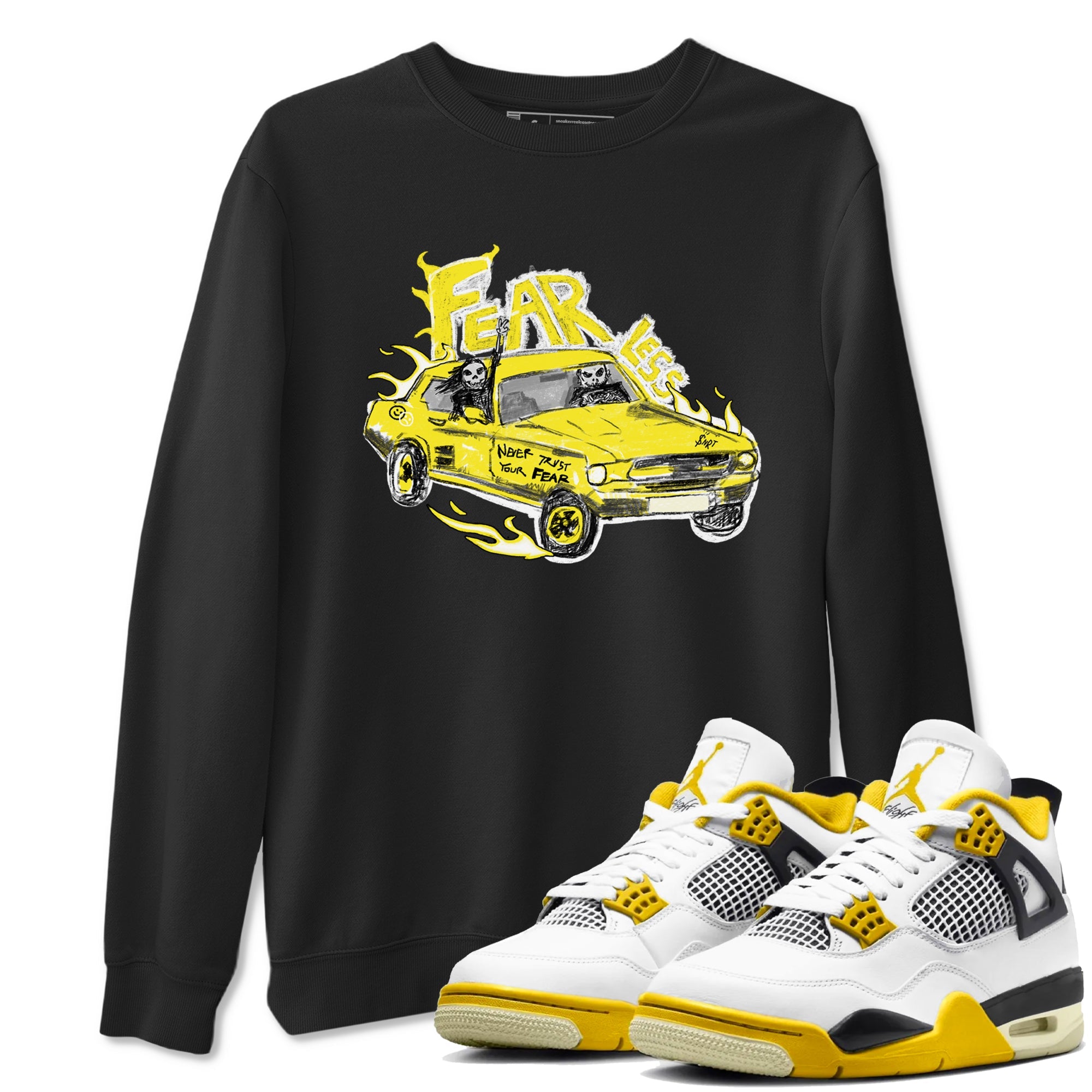 AJ4 Vivid Sulfur shirt to match jordans Fearless Car sneaker tees Air Jordan 4 Vivid Sulfur Drip Gear Zone unisex cotton Black 1 crew neck shirt