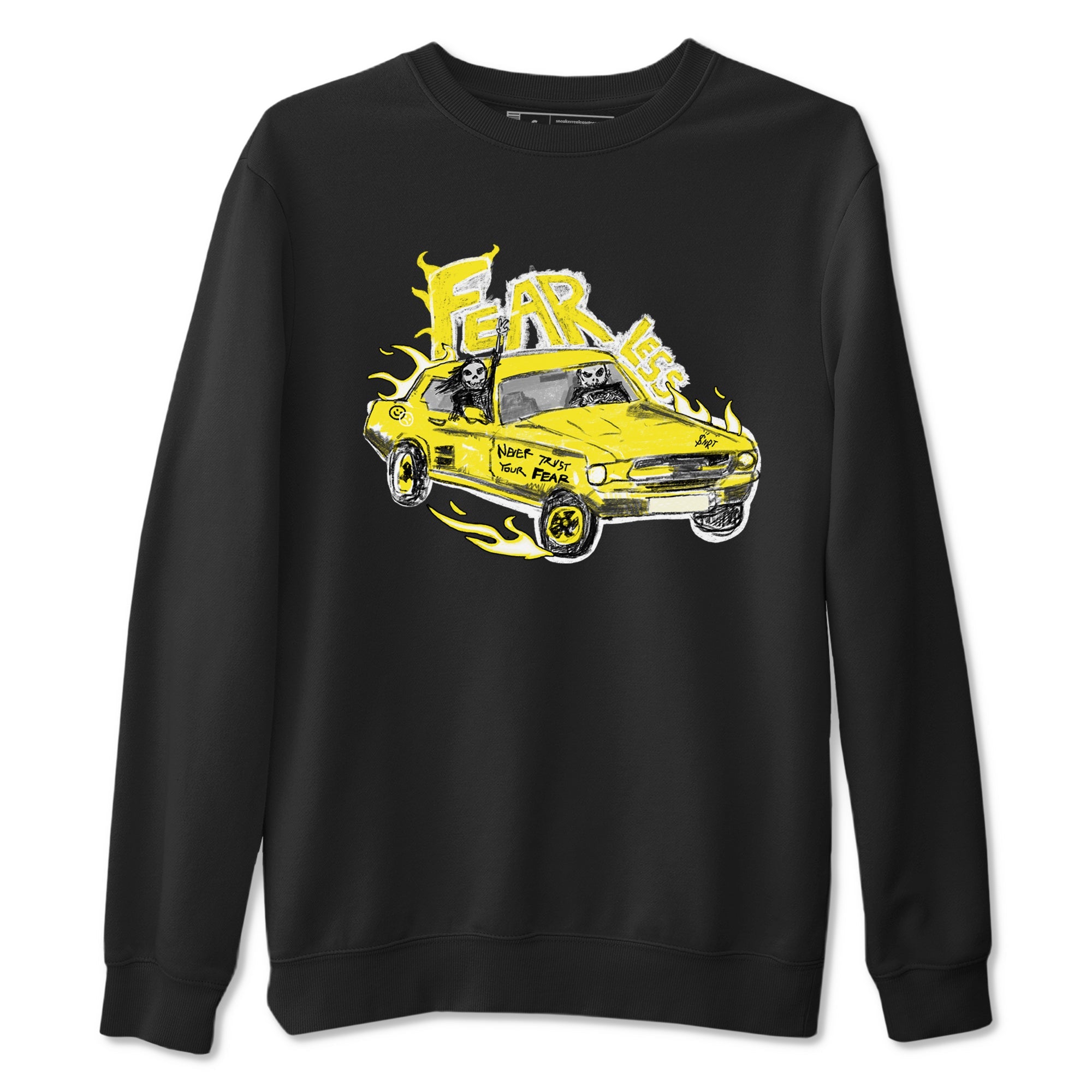 AJ4 Vivid Sulfur shirt to match jordans Fearless Car sneaker tees Air Jordan 4 Vivid Sulfur Drip Gear Zone unisex cotton Black 2 crew neck shirt