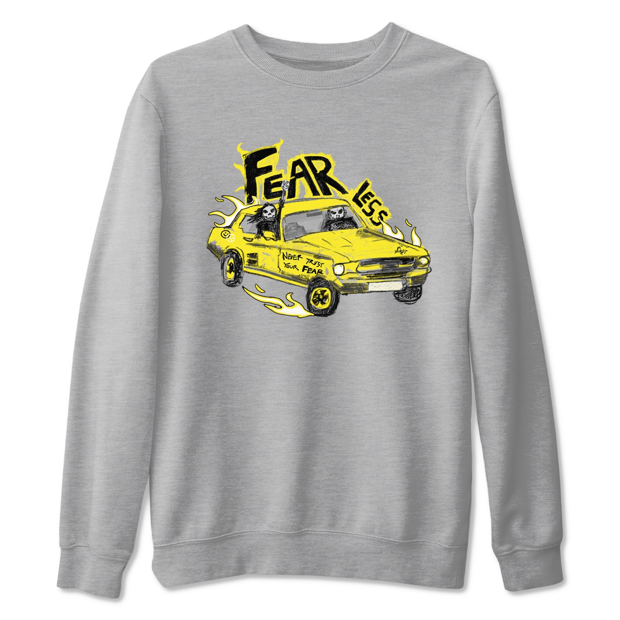 AJ4 Vivid Sulfur shirt to match jordans Fearless Car sneaker tees Air Jordan 4 Vivid Sulfur Drip Gear Zone unisex cotton Heather Grey 2 crew neck shirt