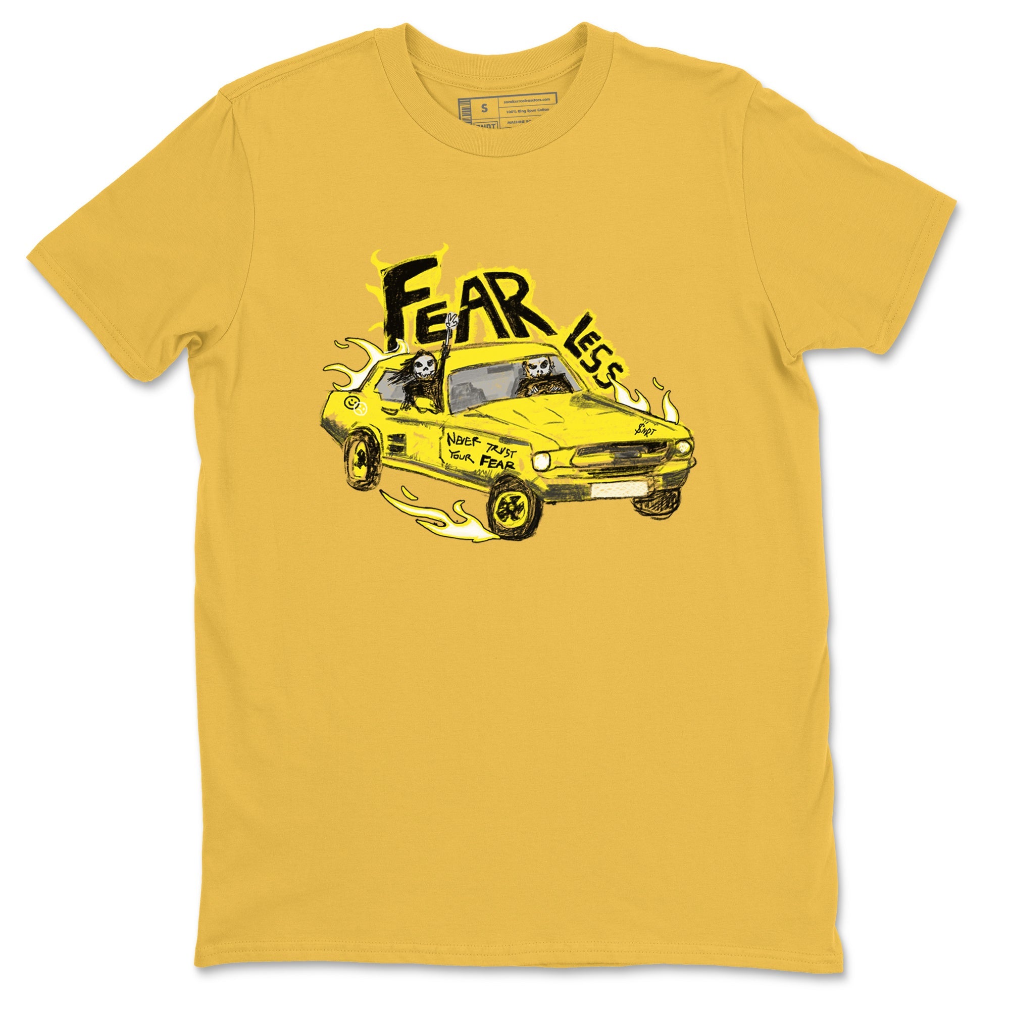 AJ4 Vivid Sulfur shirt to match jordans Fearless Car sneaker tees Air Jordan 4 Vivid Sulfur Drip Gear Zone unisex cotton Daisy 2 crew neck shirt