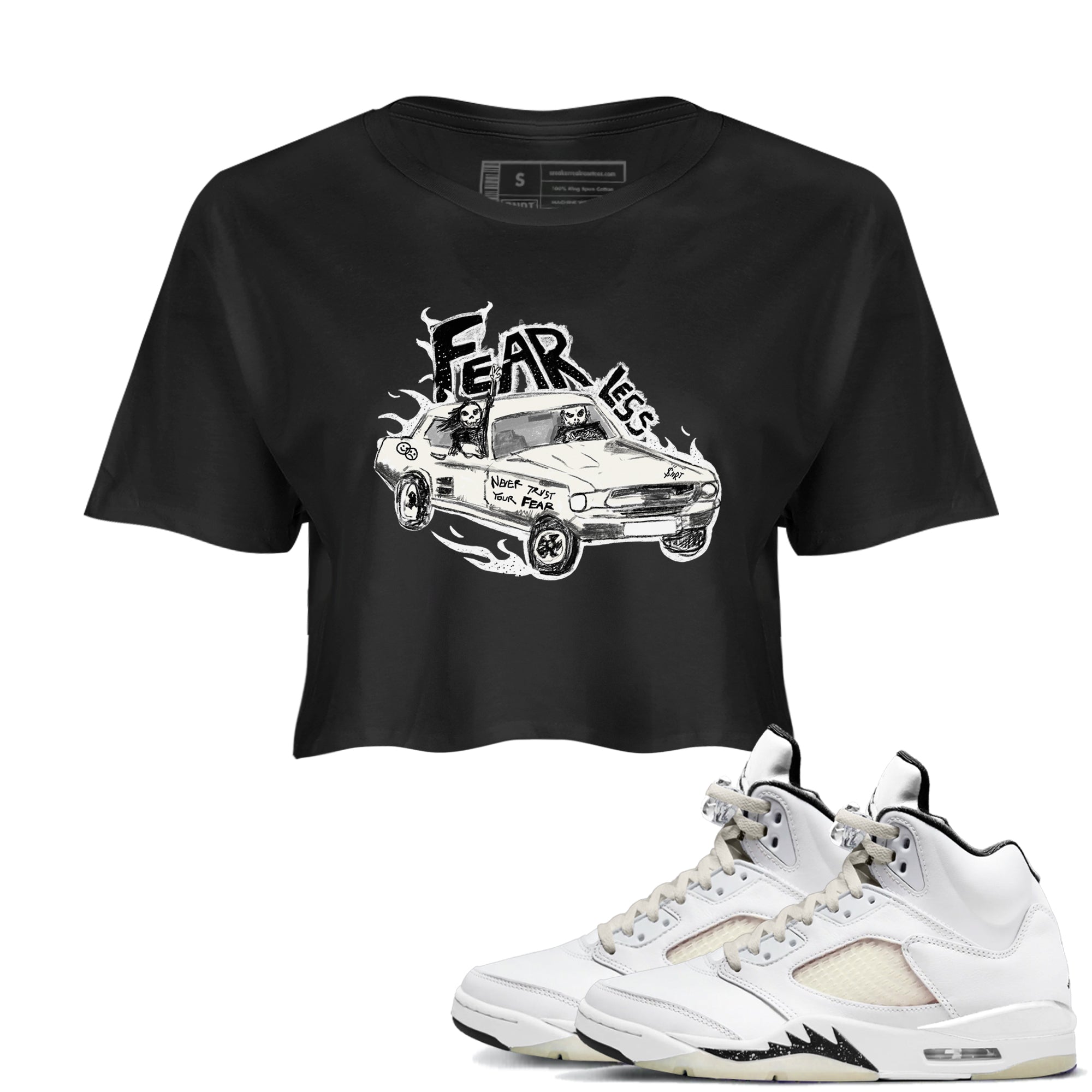 5s Sail shirt to match jordans Fearless Car sneaker tees Air Jordan 5 Sail Drip Gear Zone Black 1 crop length shirt
