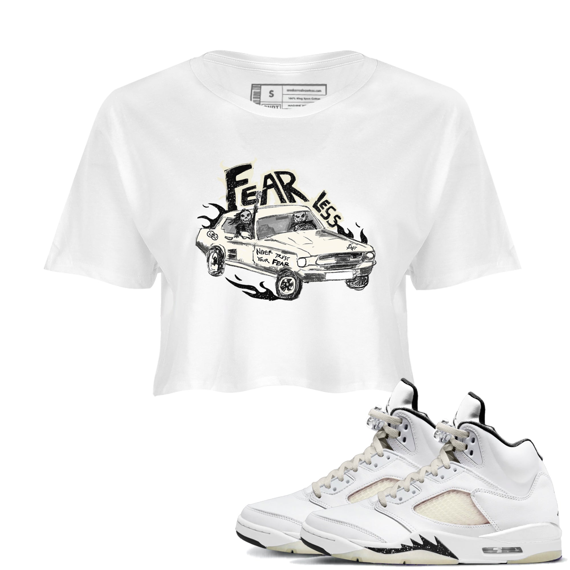 5s Sail shirt to match jordans Fearless Car sneaker tees Air Jordan 5 Sail Drip Gear Zone White 1 crop length shirt
