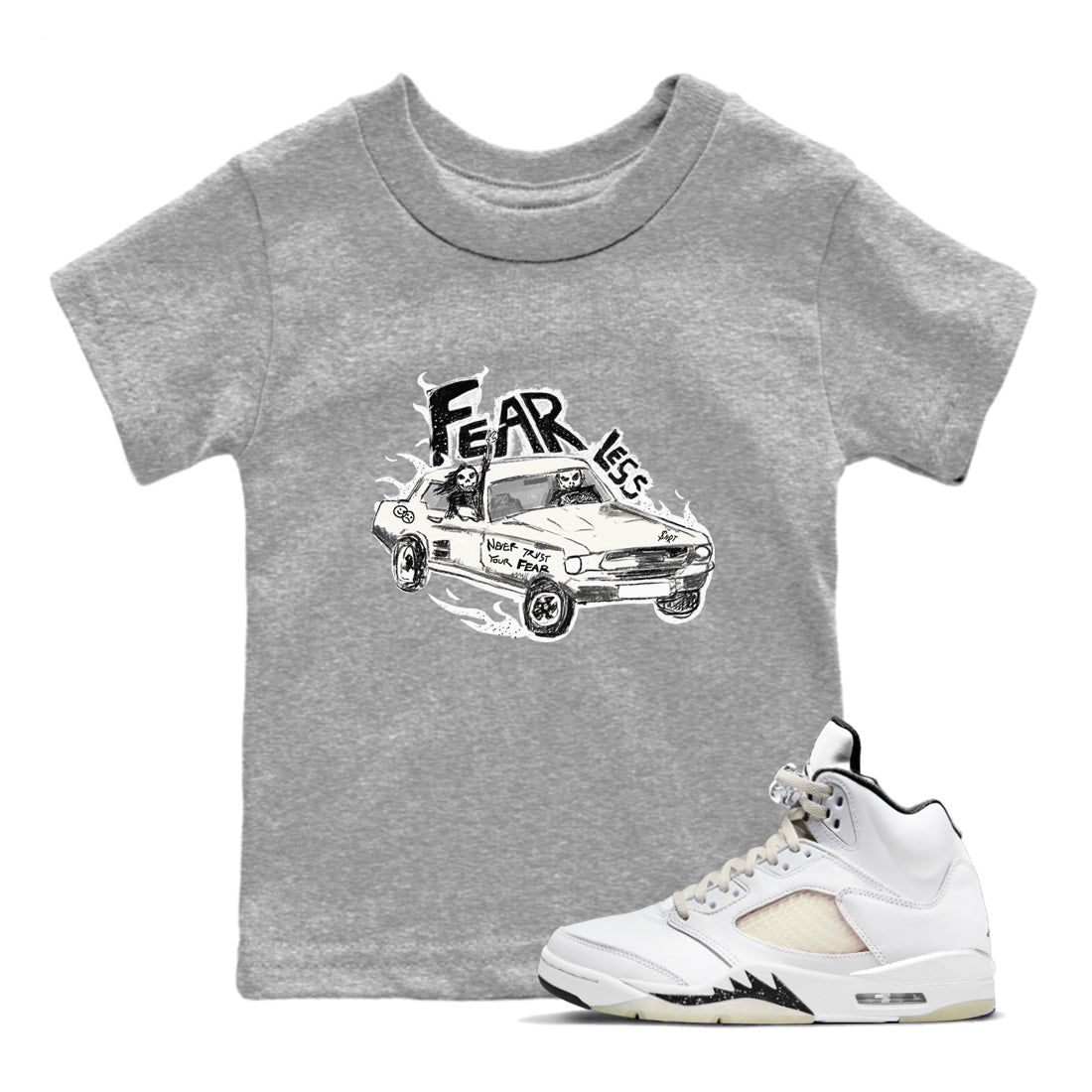 5s Sail shirt to match jordans Fearless Car sneaker tees Air Jordan 5 Sail Drip Gear Zone baby toddler Heather Grey 1 cotton Shirt