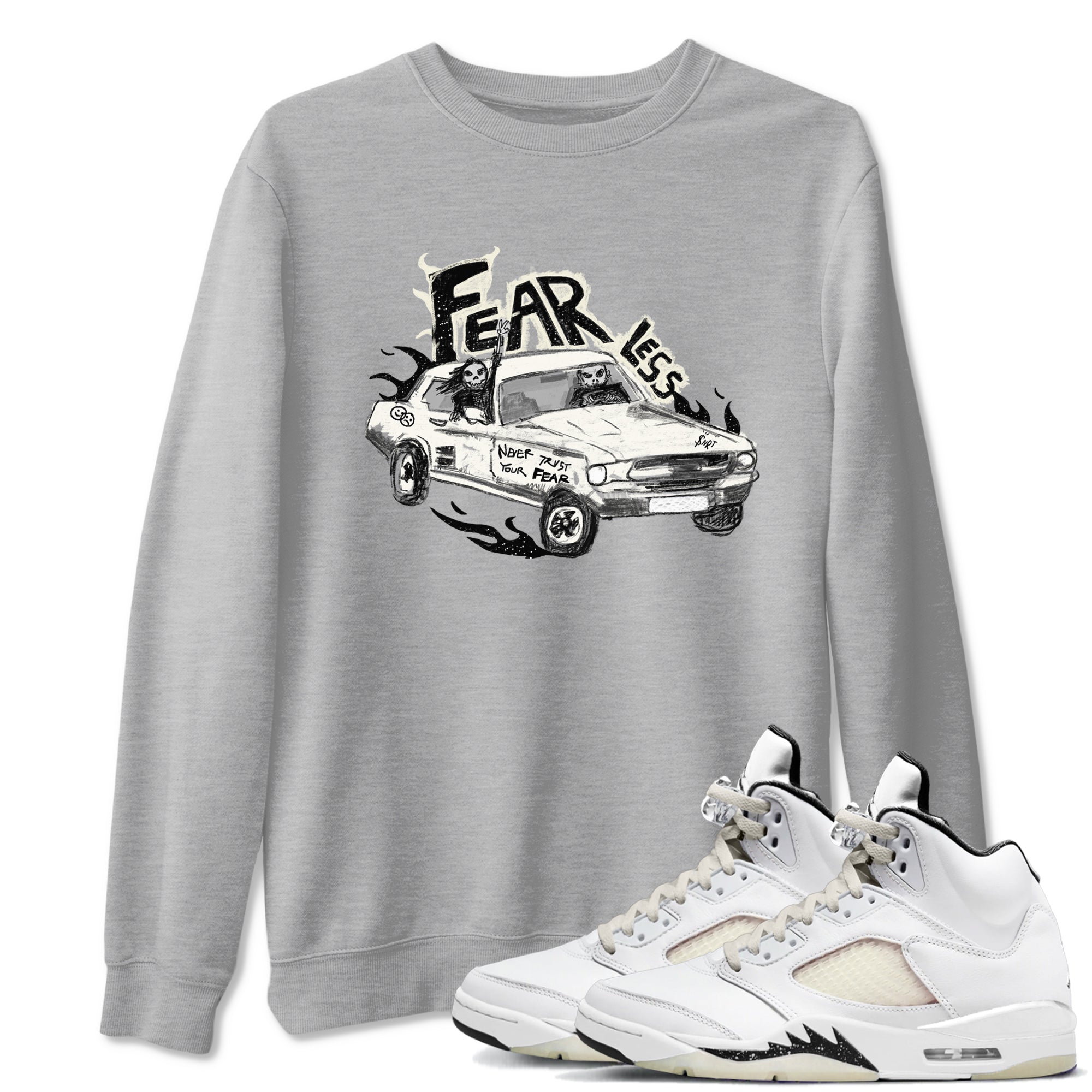 5s Sail shirt to match jordans Fearless Car sneaker tees Air Jordan 5 Sail Drip Gear Zone unisex cotton Heather Grey 1 crew neck shirt