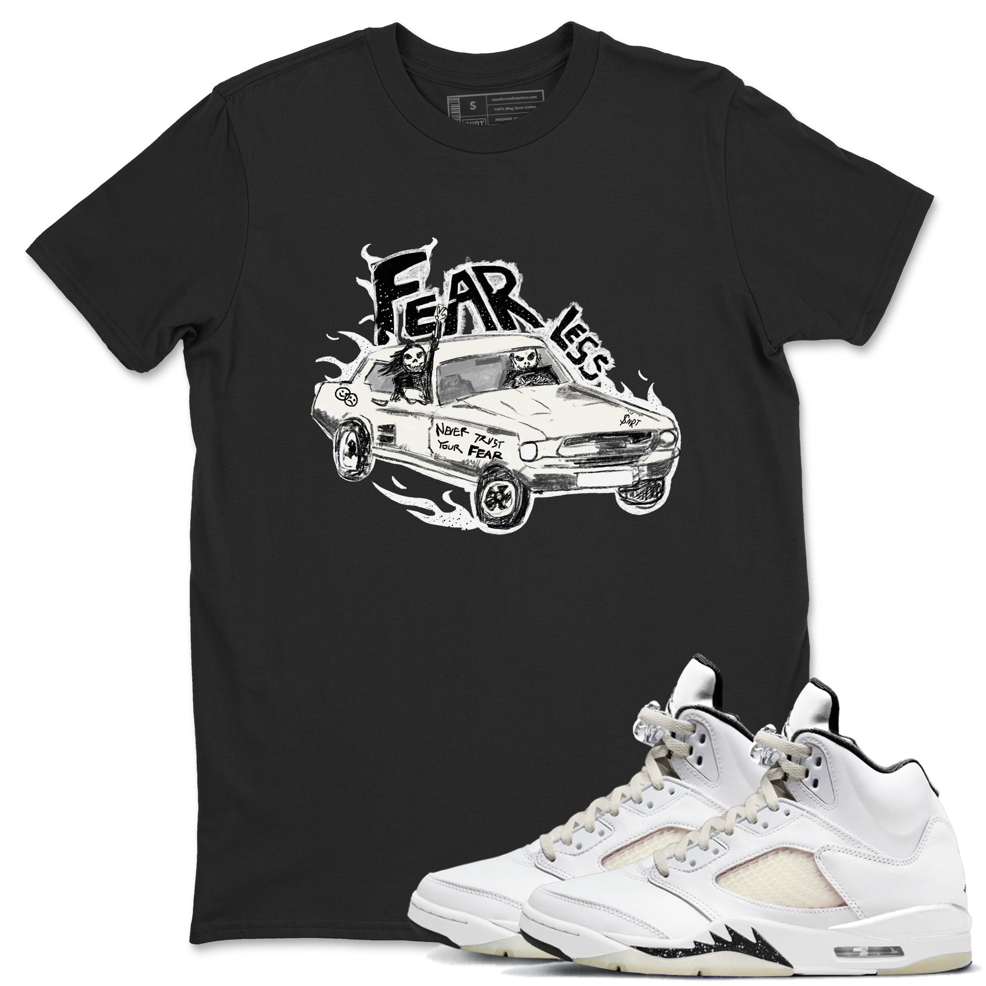 5s Sail shirt to match jordans Fearless Car sneaker tees Air Jordan 5 Sail Drip Gear Zone unisex cotton Black 1 crew neck shirt