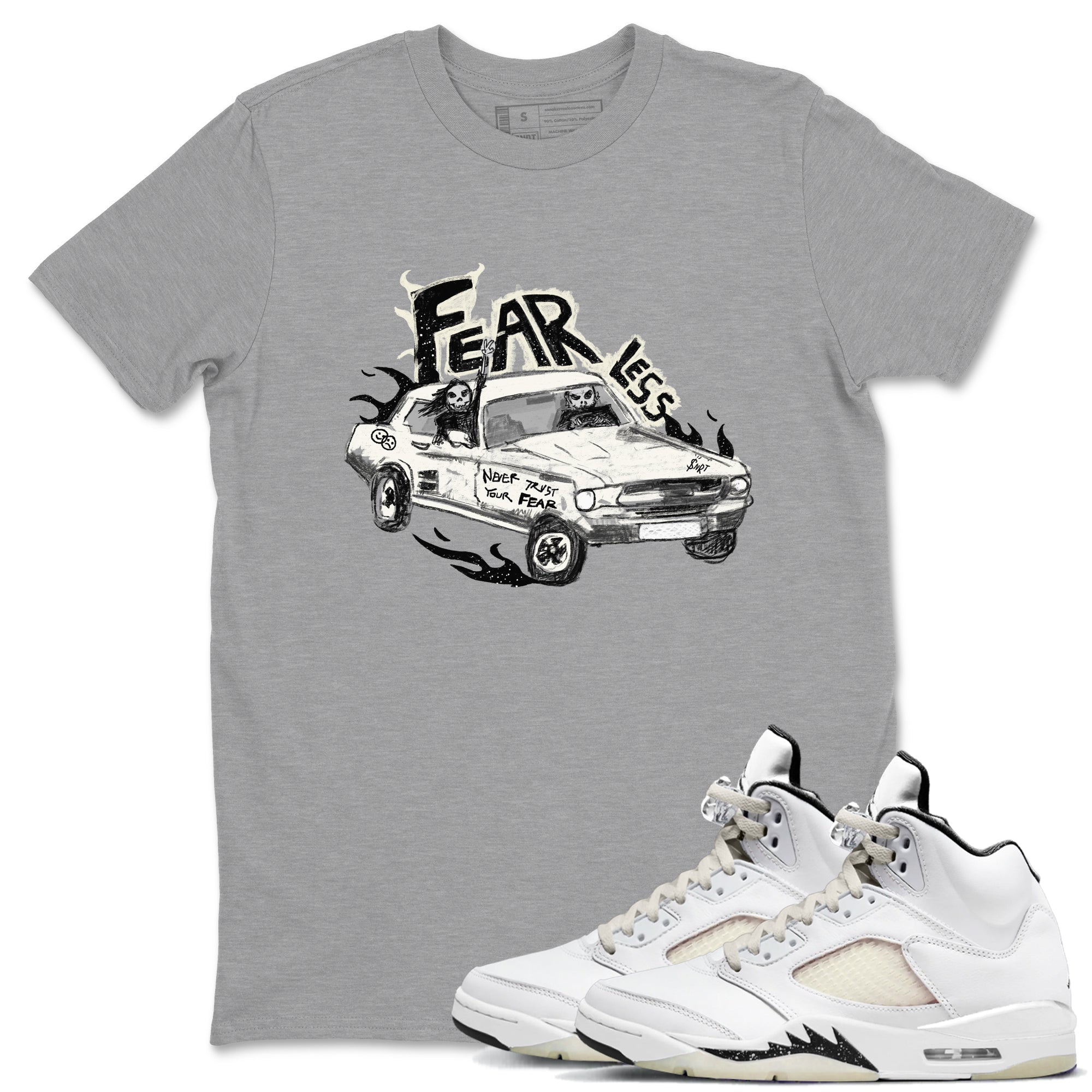 5s Sail shirt to match jordans Fearless Car sneaker tees Air Jordan 5 Sail Drip Gear Zone unisex cotton Heather Grey 1 crew neck shirt