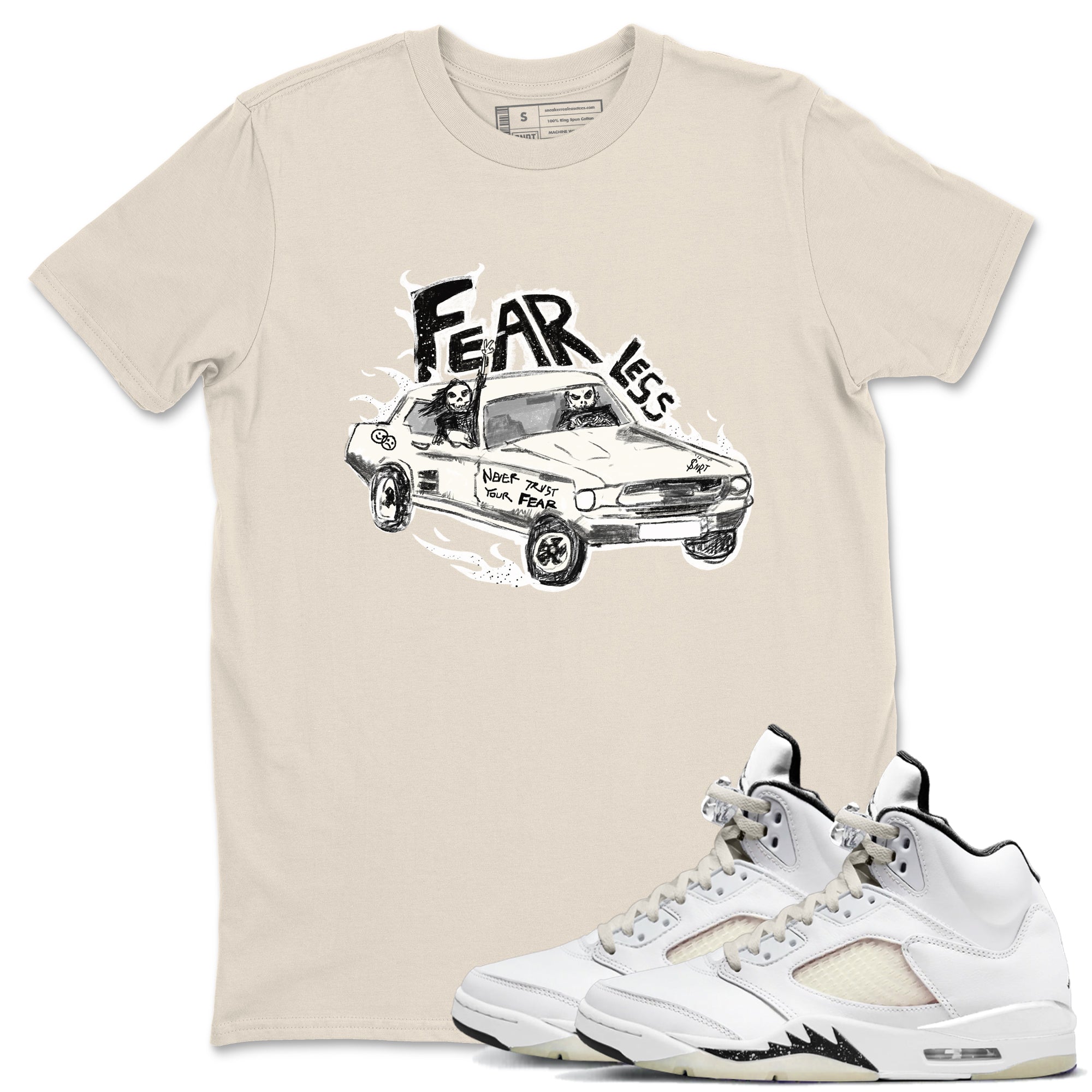 5s Sail shirt to match jordans Fearless Car sneaker tees Air Jordan 5 Sail Drip Gear Zone unisex cotton Natural 1 crew neck shirt