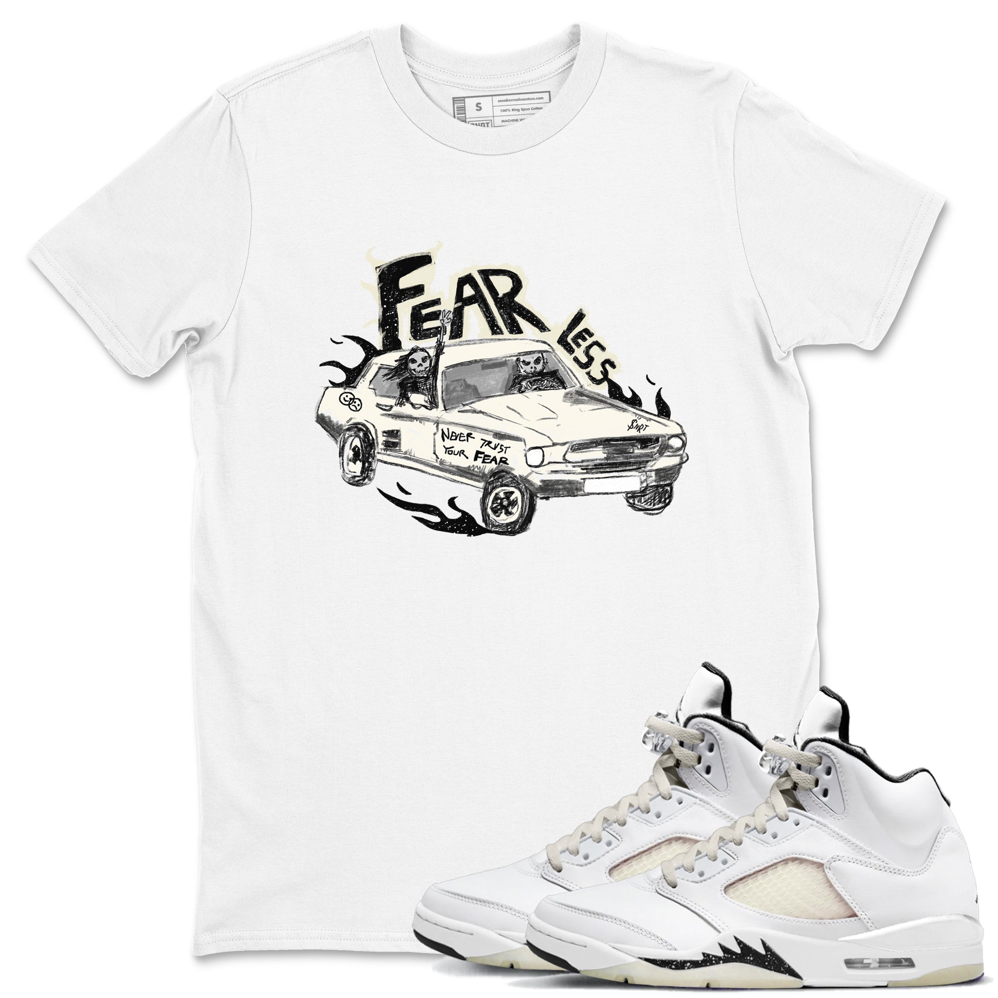5s Sail shirt to match jordans Fearless Car sneaker tees Air Jordan 5 Sail Drip Gear Zone unisex cotton White 1 crew neck shirt