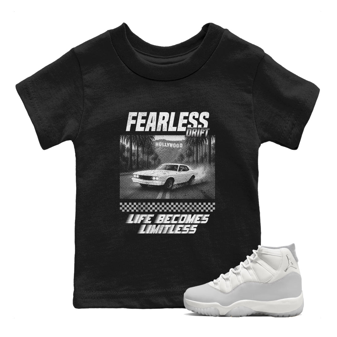 11s Grand Finale Sneaker match tees  Sneaker Tees To Match Jordan 11 Grand Finale Sneakers  Fearless Drift Kids Graphic T-Shirt Black 1