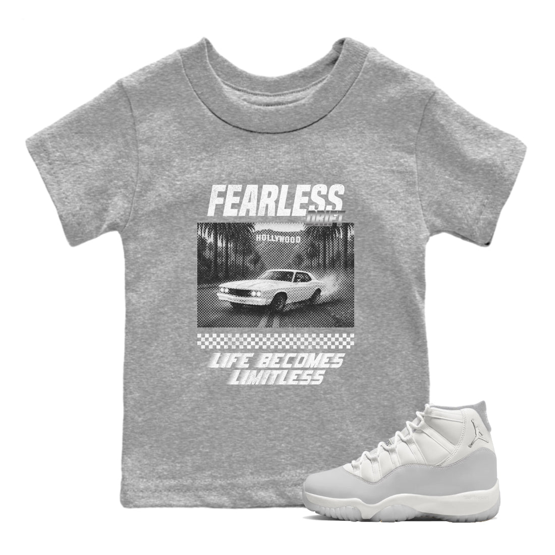 11s Grand Finale Sneaker match tees  Sneaker Tees To Match Jordan 11 Grand Finale Sneakers  Fearless Drift Kids Graphic T-Shirt Heather Grey 1