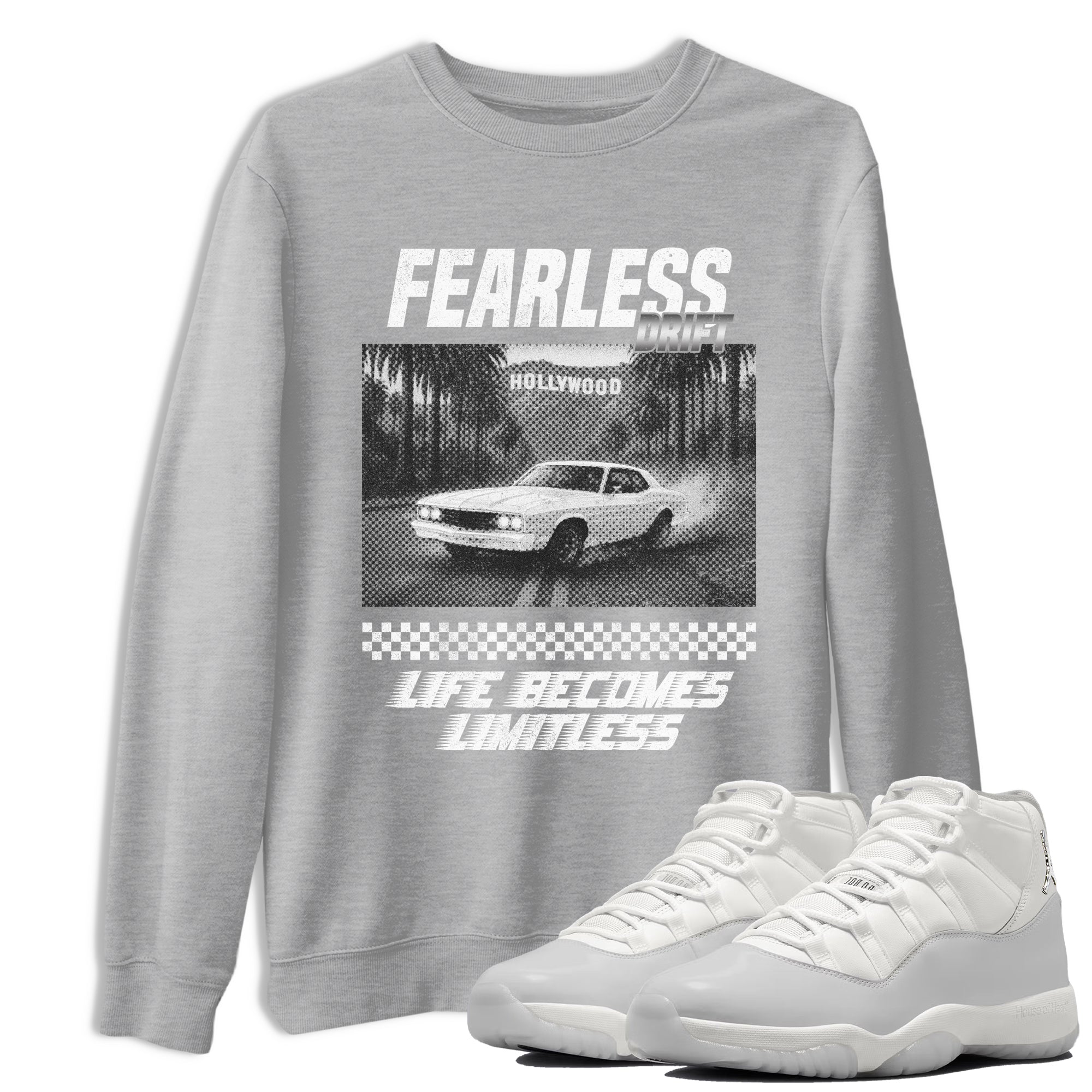 11s Grand Finale Sneaker match tees  Sneaker Tees To Match Jordan 11 Grand Finale Sneakers  Fearless Drift Graphic Tee Heather Grey 1