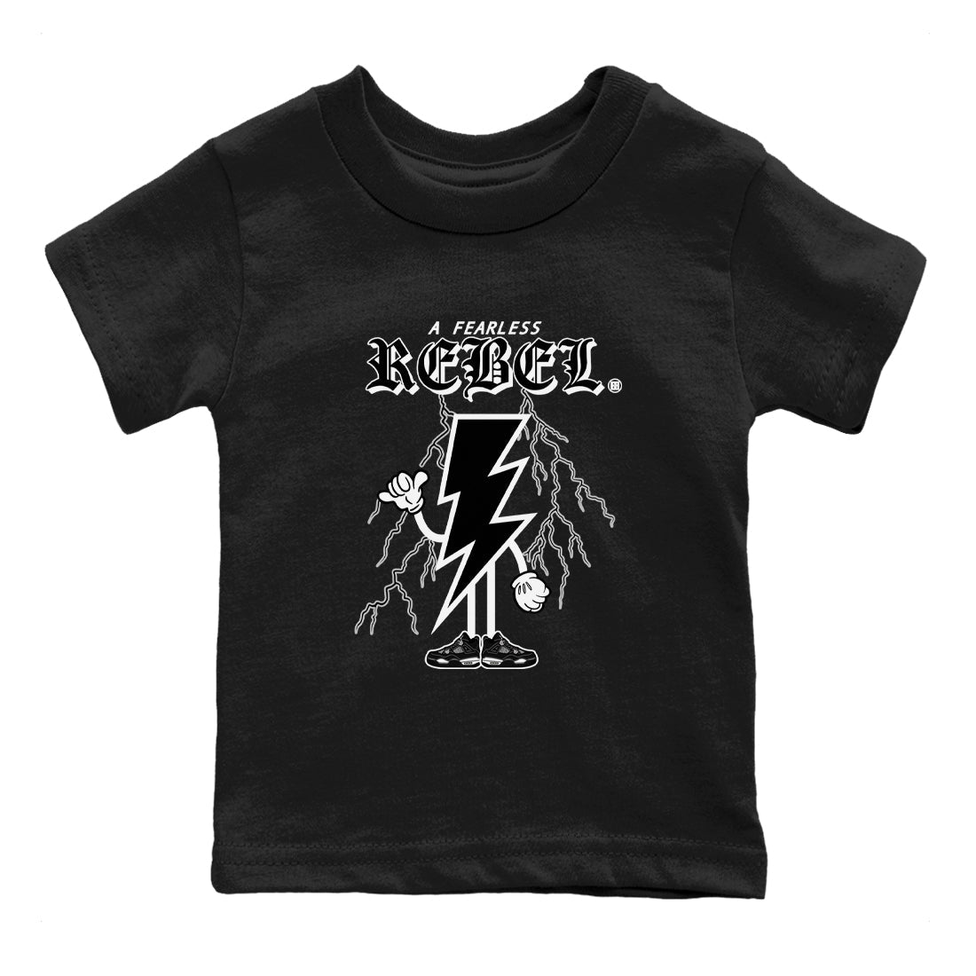 AJ4 White Thunder shirts to match jordans Fearless Rebel sneaker match tees Air Jordan 4 White Thunder Drip Gear Zone streetwear brand Baby and Youth Black 2 cotton tee