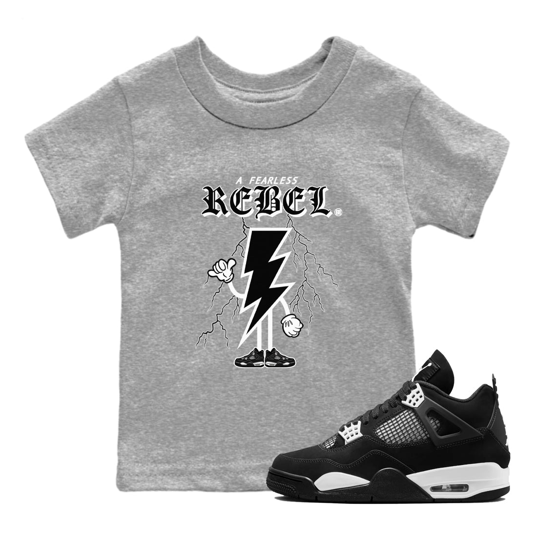 AJ4 White Thunder shirts to match jordans Fearless Rebel sneaker match tees Air Jordan 4 White Thunder Drip Gear Zone streetwear brand Baby and Youth Heather Grey 1 cotton tee