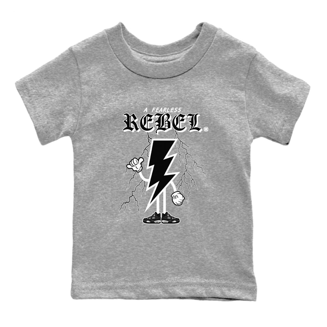 AJ4 White Thunder shirts to match jordans Fearless Rebel sneaker match tees Air Jordan 4 White Thunder Drip Gear Zone streetwear brand Baby and Youth Heather Grey 2 cotton tee