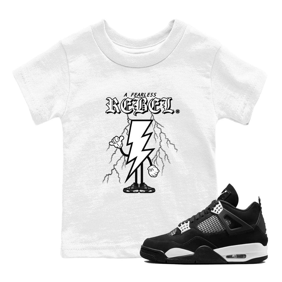 AJ4 White Thunder shirts to match jordans Fearless Rebel sneaker match tees Air Jordan 4 White Thunder Drip Gear Zone streetwear brand Baby and Youth White 1 cotton tee