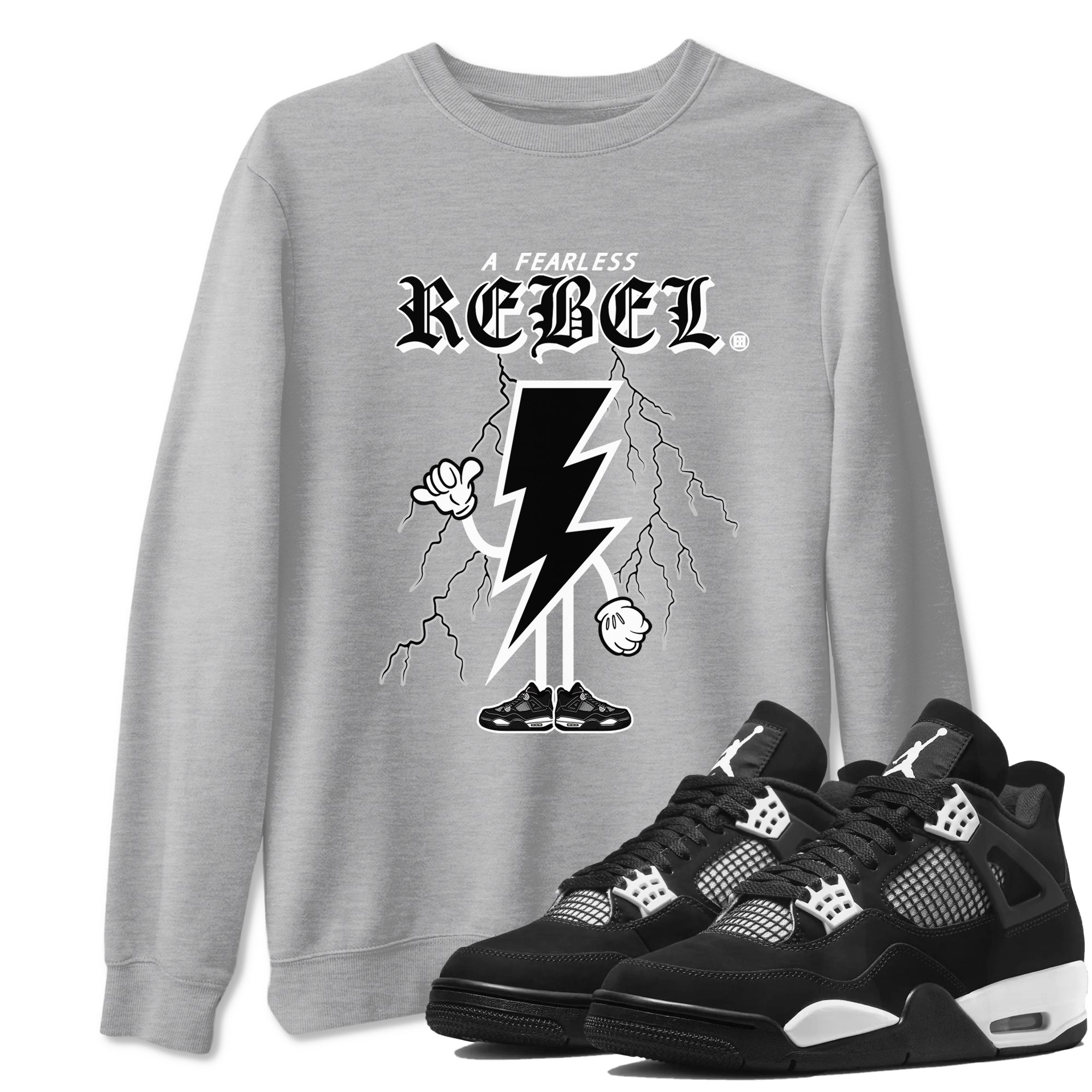 AJ4 White Thunder shirts to match jordans Fearless Rebel sneaker match tees Air Jordan 4 White Thunder Drip Gear Zone streetwear brand Heather Grey 1 unisex cotton tee