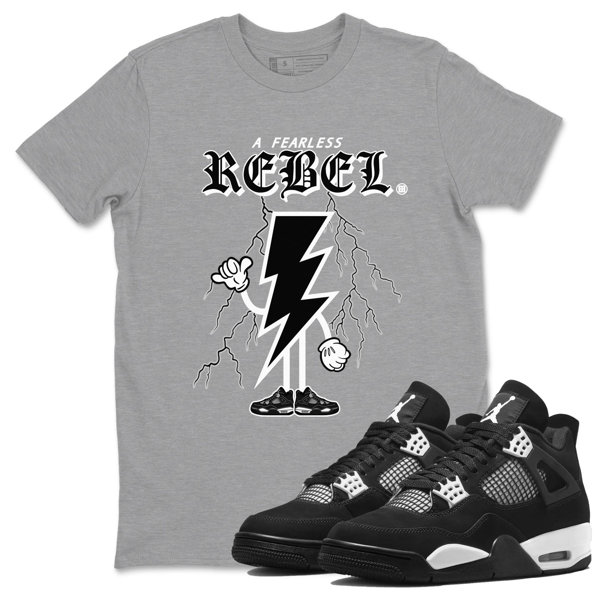 AJ4 White Thunder shirts to match jordans Fearless Rebel sneaker match tees Air Jordan 4 White Thunder Drip Gear Zone streetwear brand Heather Grey 1 unisex cotton tee
