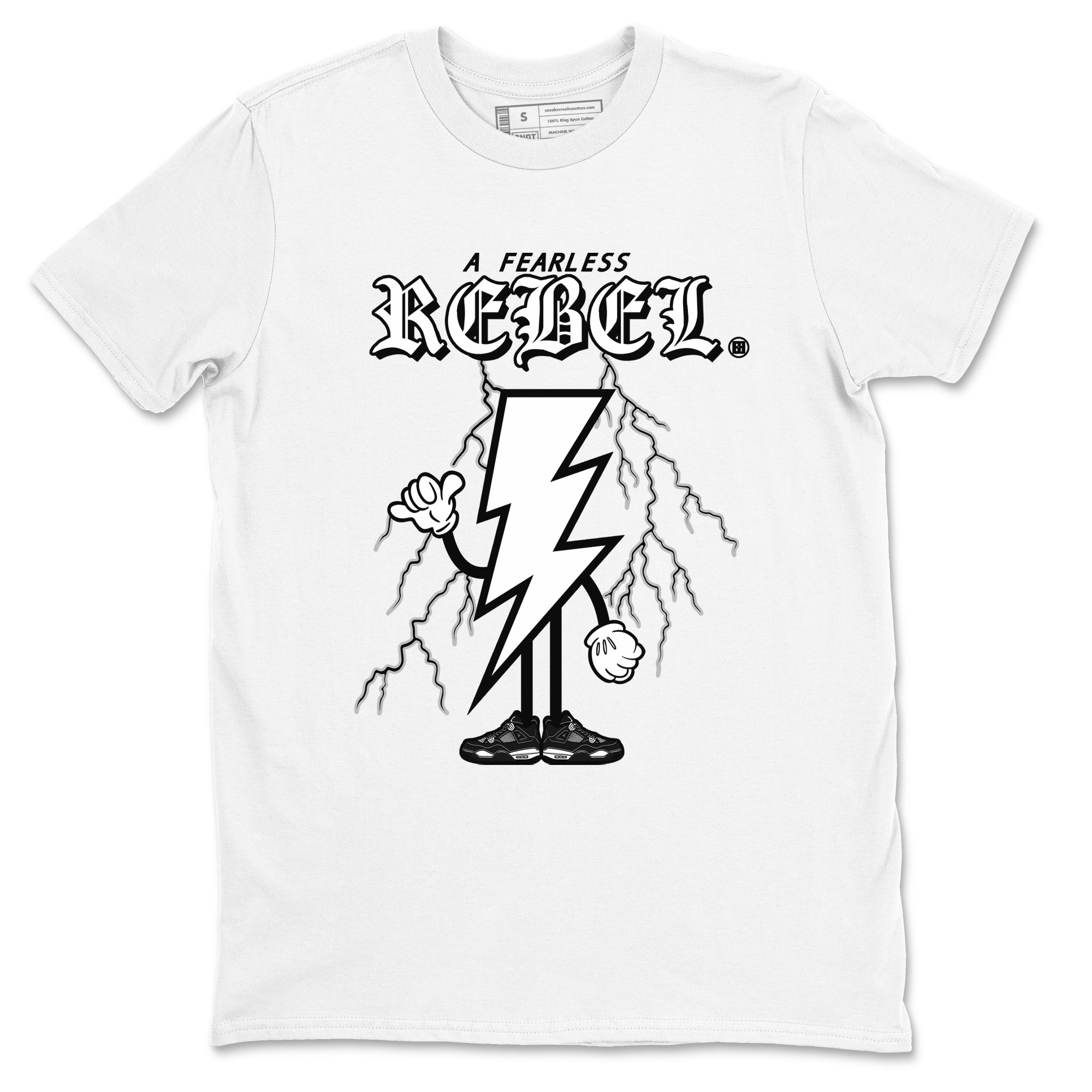 AJ4 White Thunder shirts to match jordans Fearless Rebel sneaker match tees Air Jordan 4 White Thunder Drip Gear Zone streetwear brand White 2 unisex cotton tee