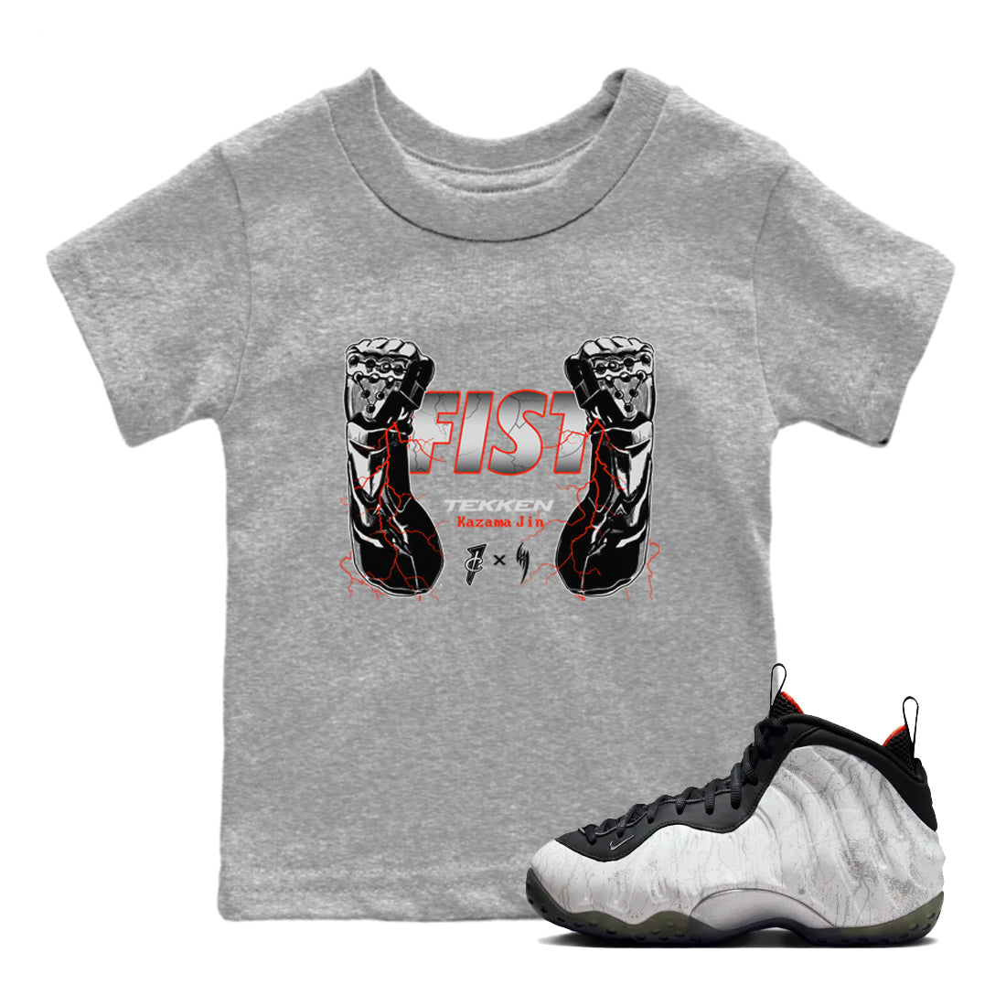 Foams One Jin shirts to match jordans Fist sneaker match tees Air Foamposite One Jin match shoes to clothes Drip Gear Zone Youth Baby Heather Grey 1 tee