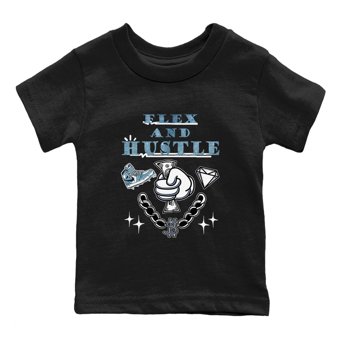 1s Denim shirts to match jordans Flex And Hustle sneaker match tees Air Jordan 1 Denim Drip Gear Zone streetwear brand Baby and Youth Black 2 cotton tee