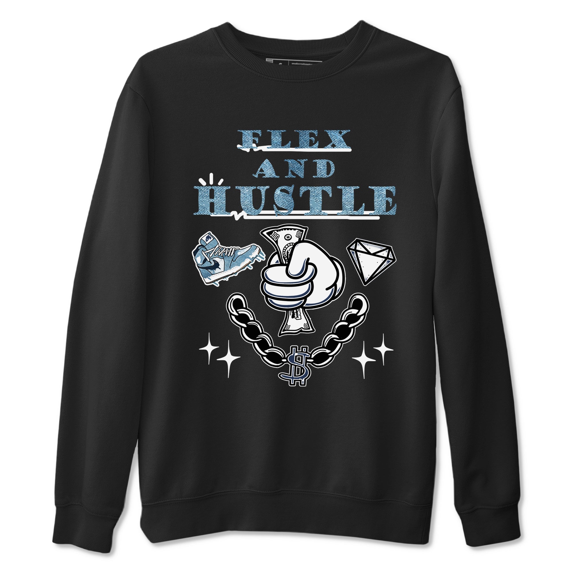1s Denim shirts to match jordans Flex And Hustle sneaker match tees Air Jordan 1 Denim Drip Gear Zone streetwear brand Black 2 unisex cotton tee