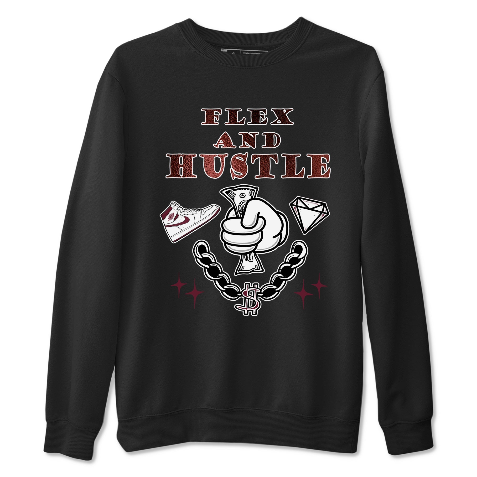 AJ1 High '85 Metallic Burgundy shirts to match jordans Flex And Hustle sneaker match tees 1s High '85 Metallic Burgundy Drip Gear Zone streetwear brand Black 2 unisex cotton tee