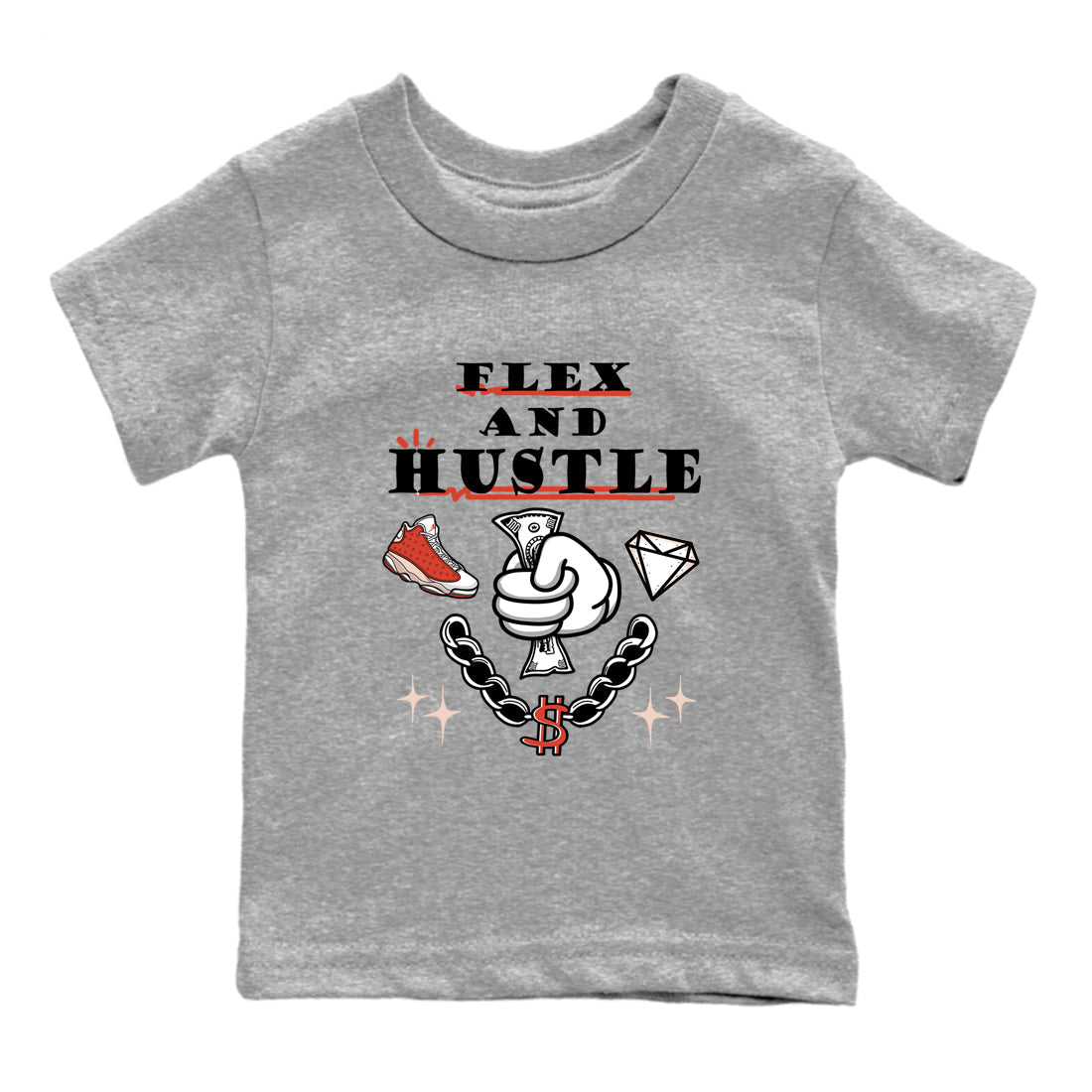 Air Jordan 13 Red Dune shirts to match jordans Flex And Hustle sneaker match tees Air Jordan 13 Red Dune Drip Gear Zone streetwear brand Baby and Youth Heather Grey 2 cotton tee