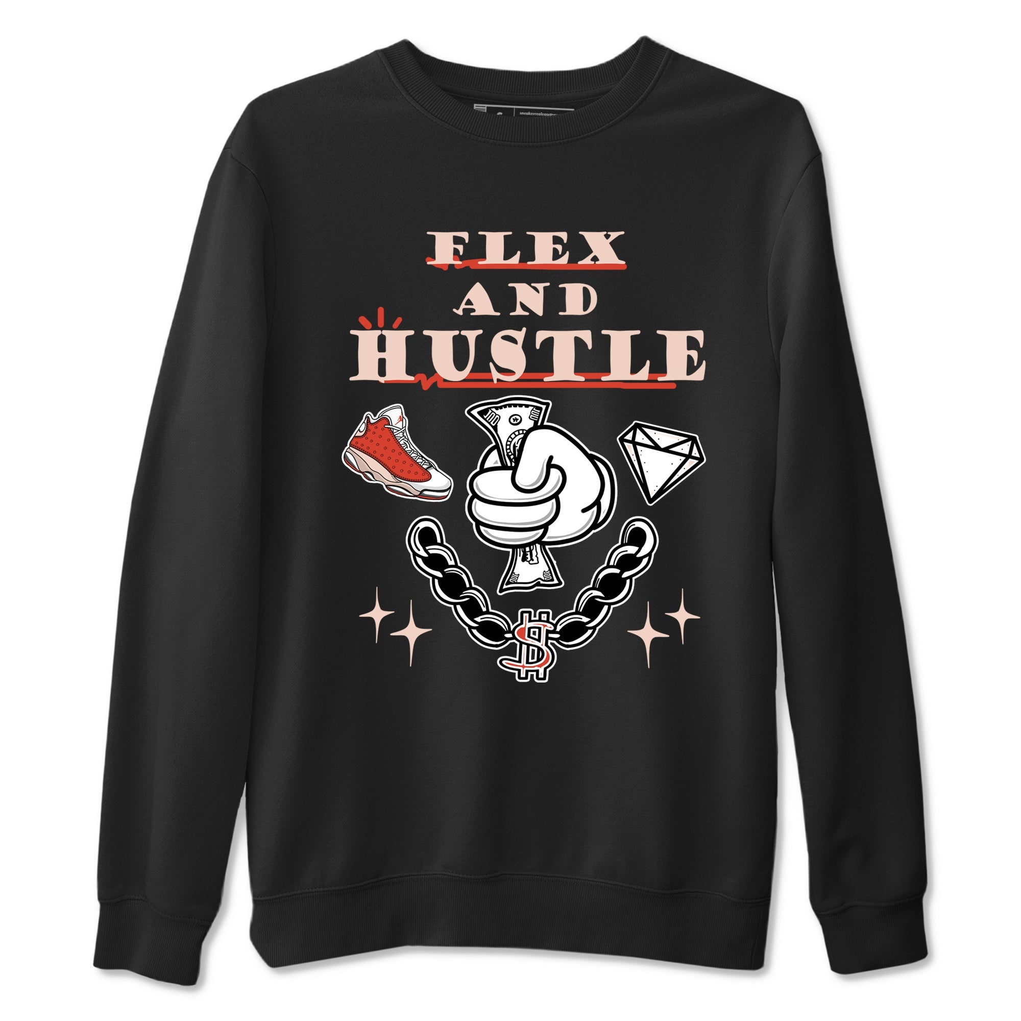 Air Jordan 13 Red Dune shirts to match jordans Flex And Hustle sneaker match tees Air Jordan 13 Red Dune Drip Gear Zone streetwear brand Black 2 unisex cotton tee