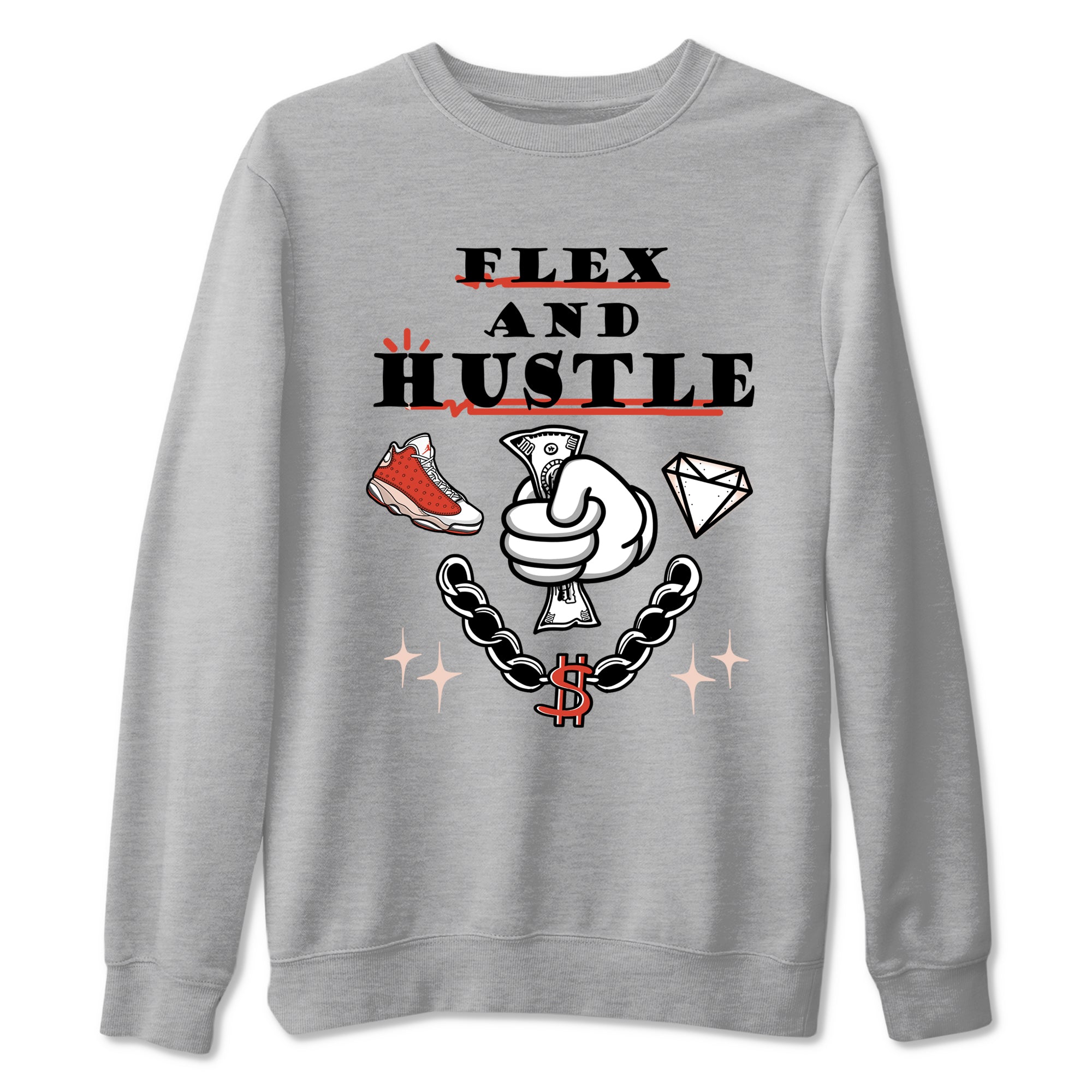 Air Jordan 13 Red Dune shirts to match jordans Flex And Hustle sneaker match tees Air Jordan 13 Red Dune Drip Gear Zone streetwear brand Heather Grey 2 unisex cotton tee